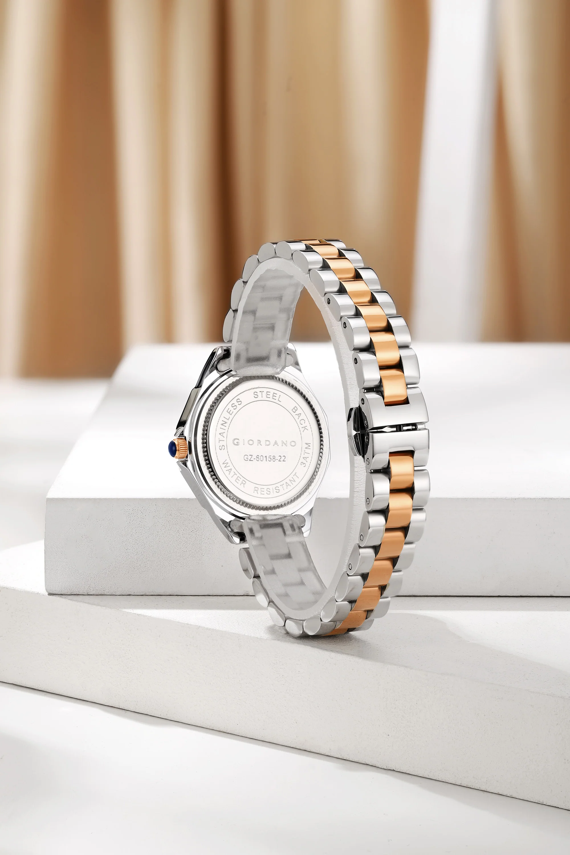 Giordano Analog Quartz Watch for Women with Textured Round Blue Dial, Square Case, Blue Crown, Silver and Rose Gold Stainless Steel Strap - GZ-60158-22 - Image 4