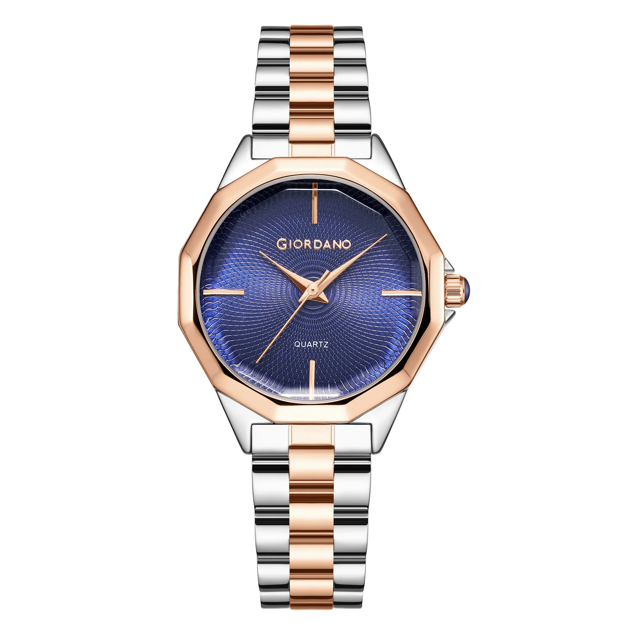Giordano Analog Quartz Watch for Women with Textured Round Blue Dial, Square Case, Blue Crown, Silver and Rose Gold Stainless Steel Strap - GZ-60158-22 - Image 5