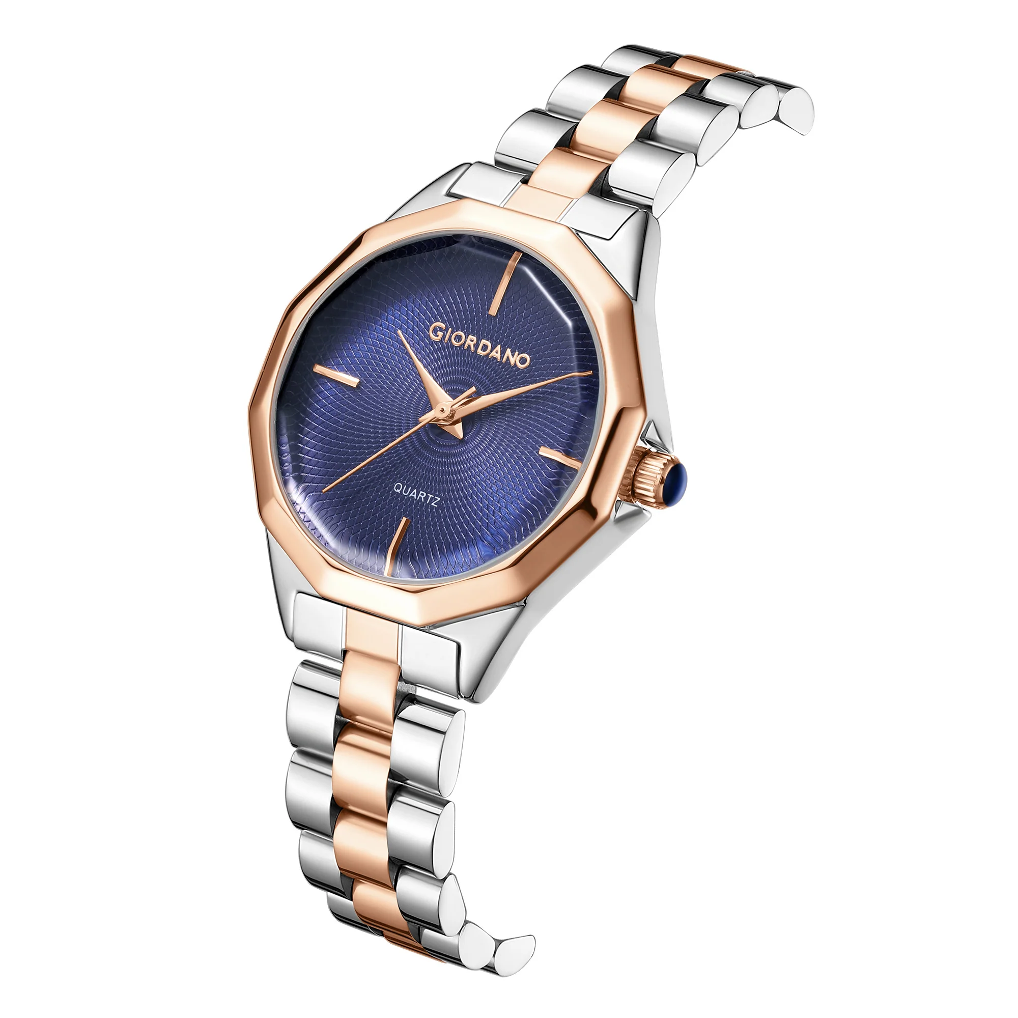 Giordano Analog Quartz Watch for Women with Textured Round Blue Dial, Square Case, Blue Crown, Silver and Rose Gold Stainless Steel Strap - GZ-60158-22 - Image 6