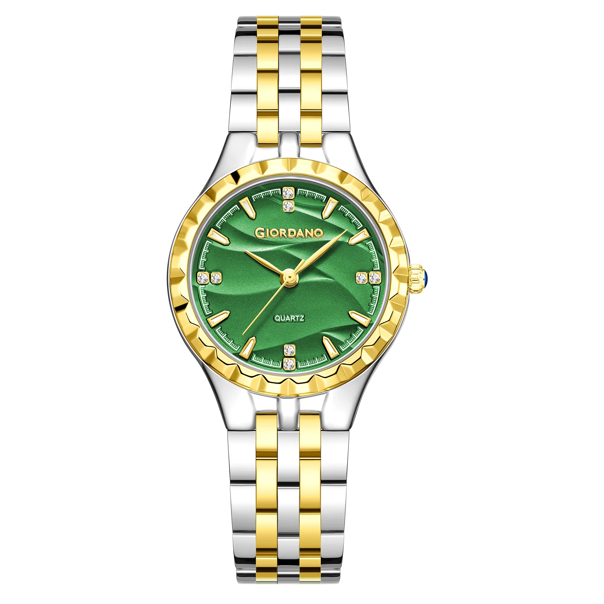 Giordano Analog Quartz Watch for Women with Textured Round Green Dial, Luminous Hands and Markers, Silver and Gold Stainless Steel Strap - GZ-60164-33 - Image 5