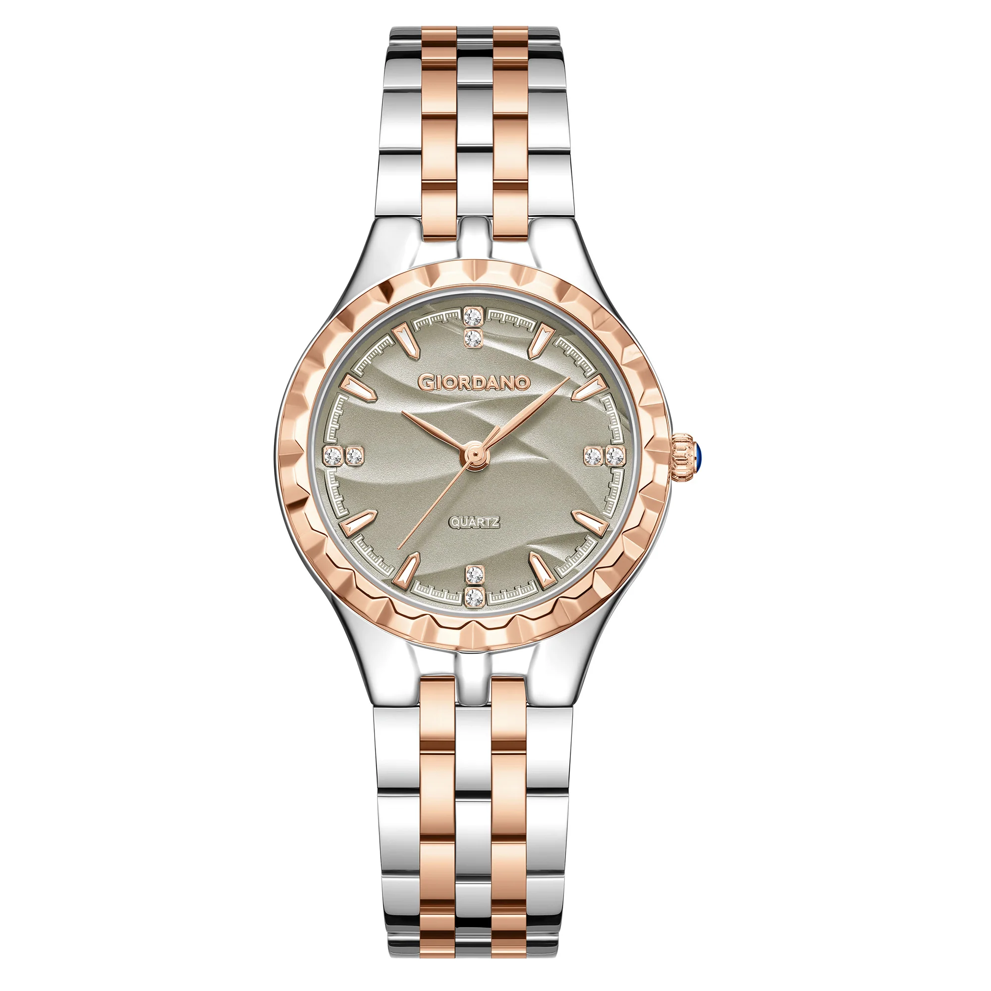 Giordano Analog Quartz Watch for Women with Textured Round Grey Dial, Luminous Hands and Markers, Silver and Rose Gold Stainless Steel Strap - GZ-60164-44 - Image 5