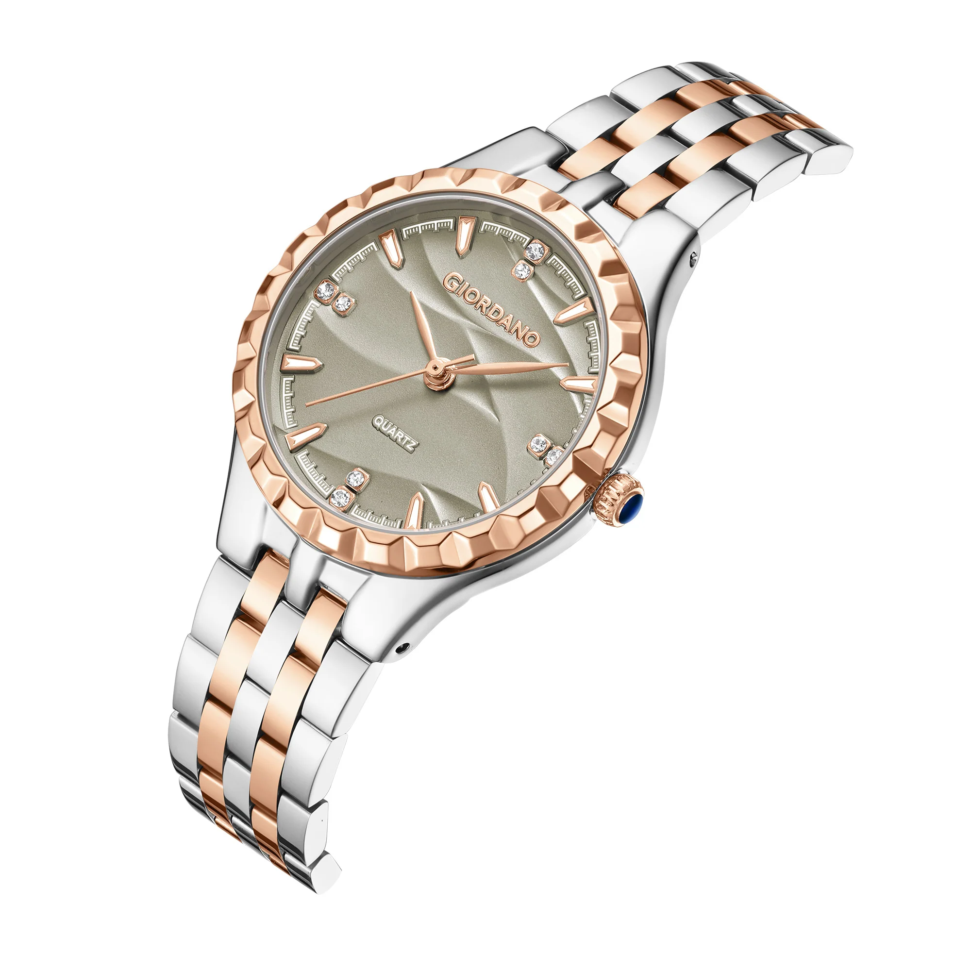 Giordano Analog Quartz Watch for Women with Textured Round Grey Dial, Luminous Hands and Markers, Silver and Rose Gold Stainless Steel Strap - GZ-60164-44 - Image 6