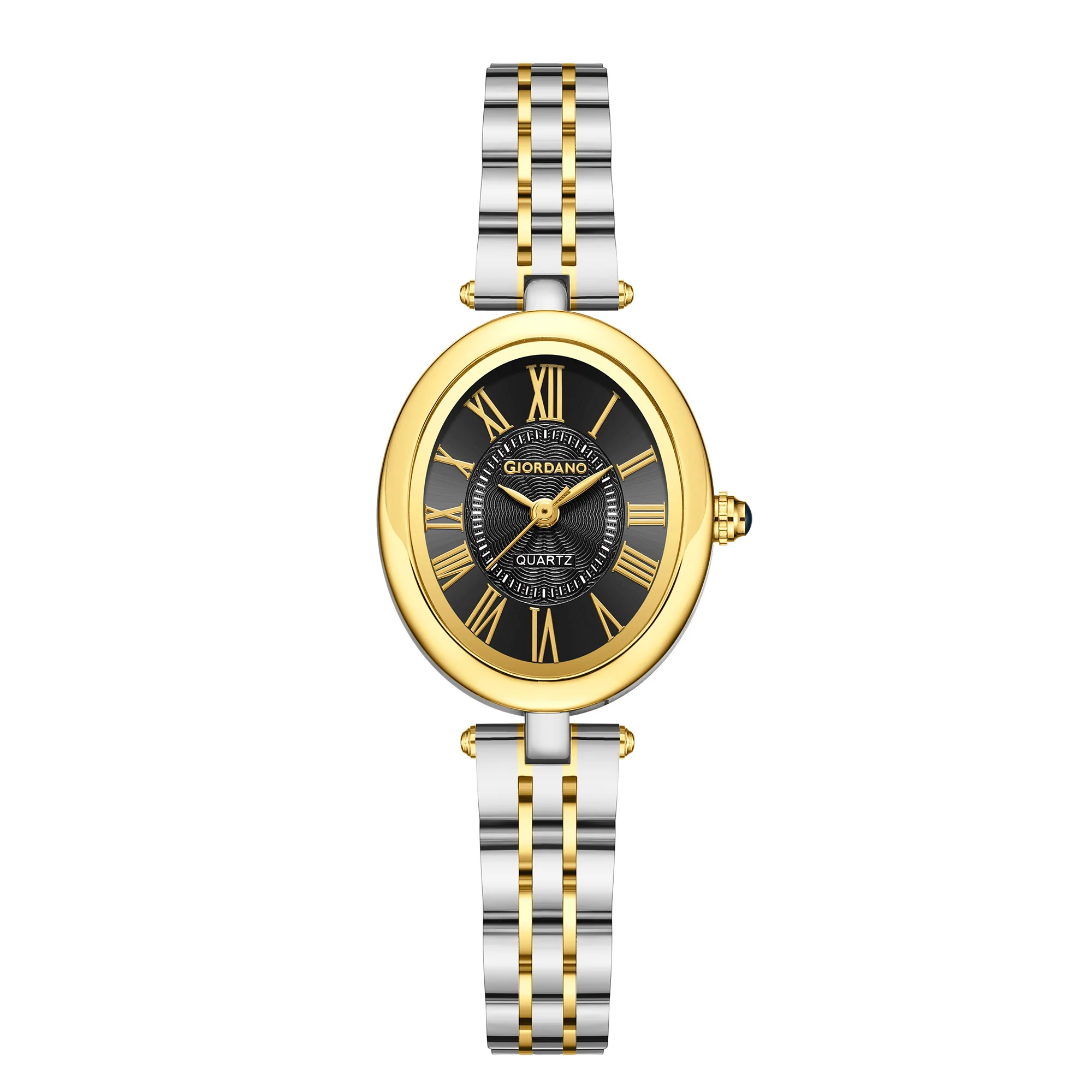 Giordano Analog Quartz Watch for Women with Texured Round Black Dial, Roman Indices, Blue Crown, Silver and Gold Stainless Steel Strap - GZ-60156-11 - Image 5