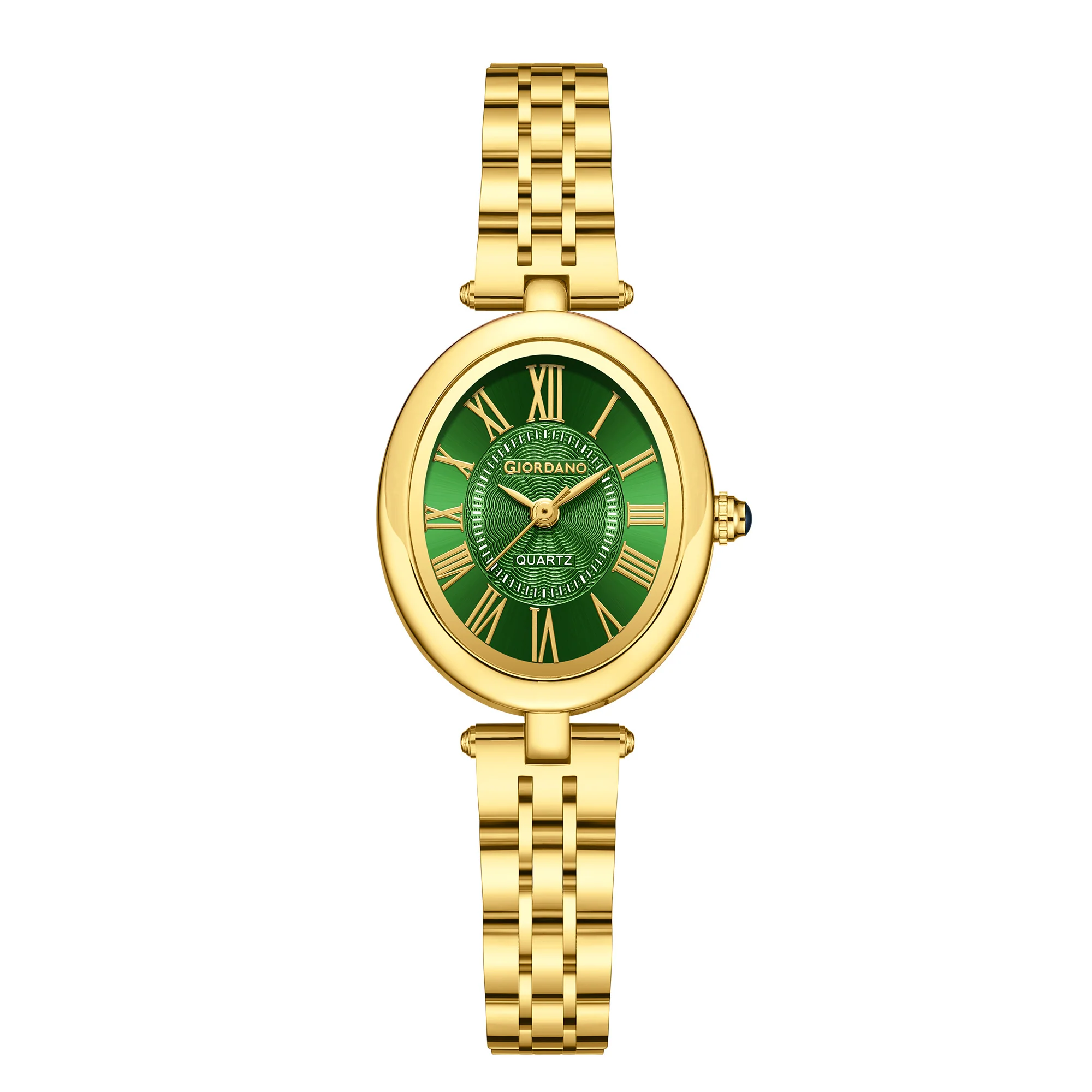 Giordano Analog Quartz Watch for Women with Texured Round Green Dial, Roman Indices, Blue Crown, Gold Stainless Steel Strap - GZ-60156-33 - Image 5