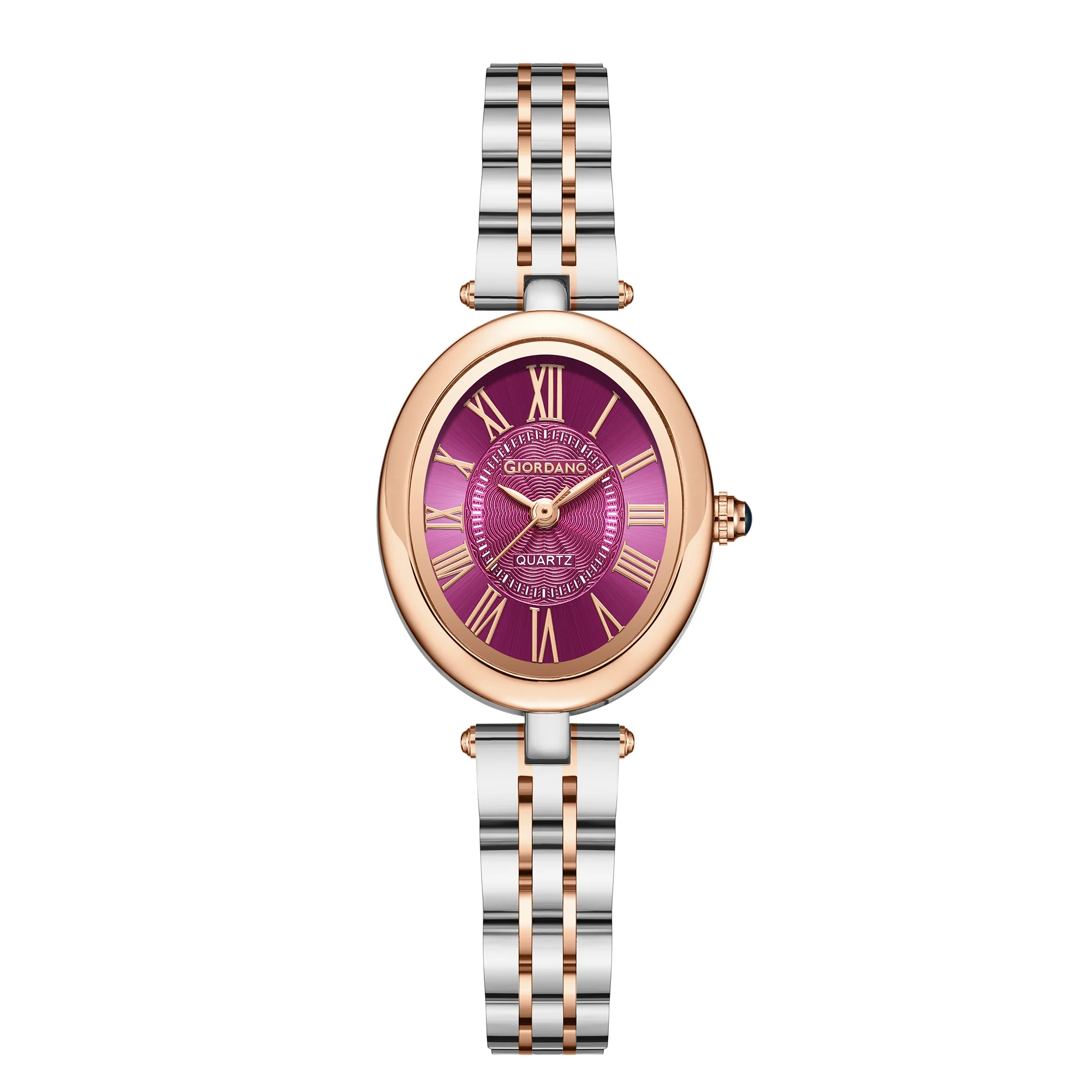 Giordano Analog Quartz Watch for Women with Texured Round Purple Dial, Roman Indices, Blue Crown, Silver and Rose Gold Stainless Steel Strap - GZ-60156-44 - Image 5