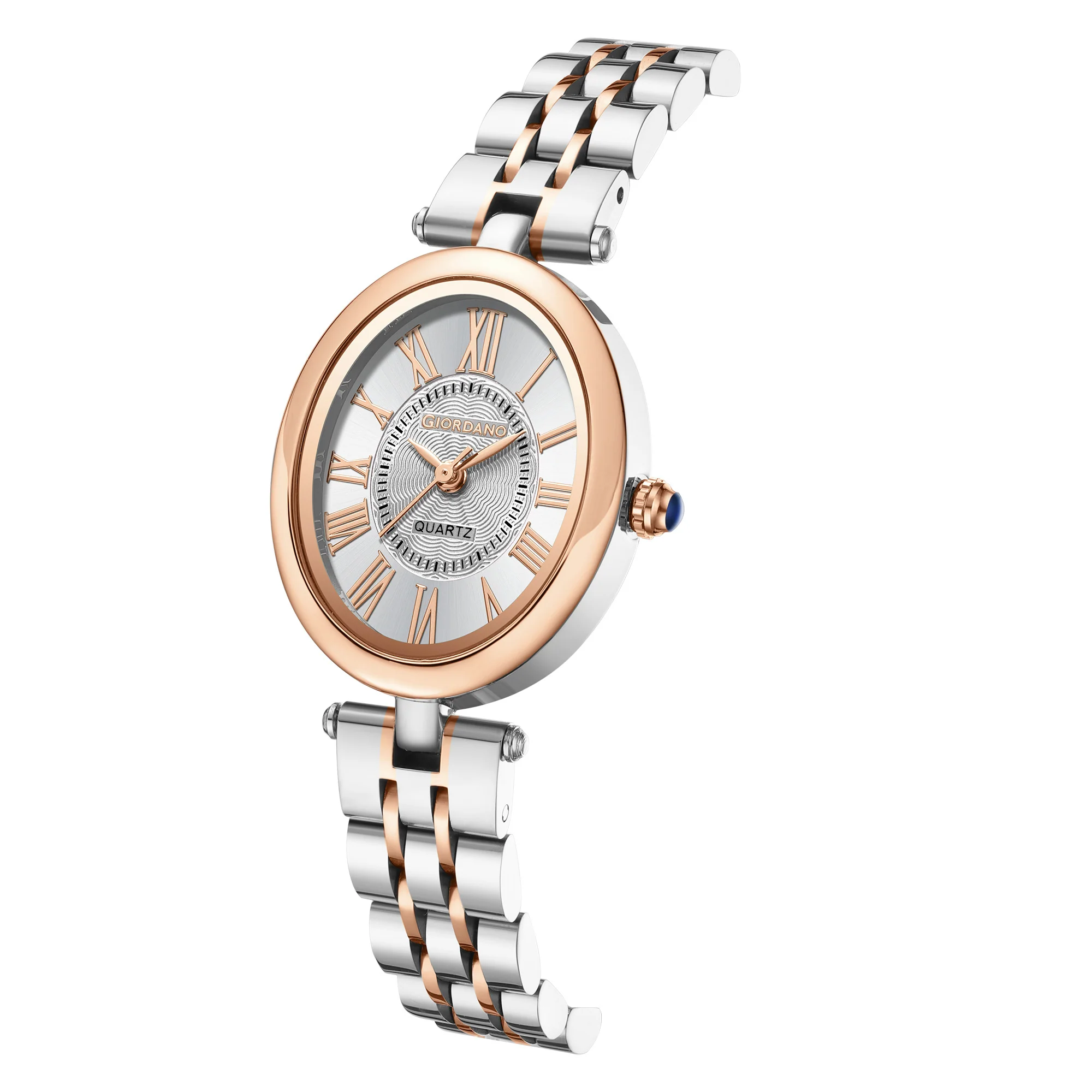 Giordano Analog Quartz Watch for Women with Texured Round White Dial, Roman Indices, Blue Crown, Silver and Rose Gold Stainless Steel Strap - GZ-60156-22 - Image 4