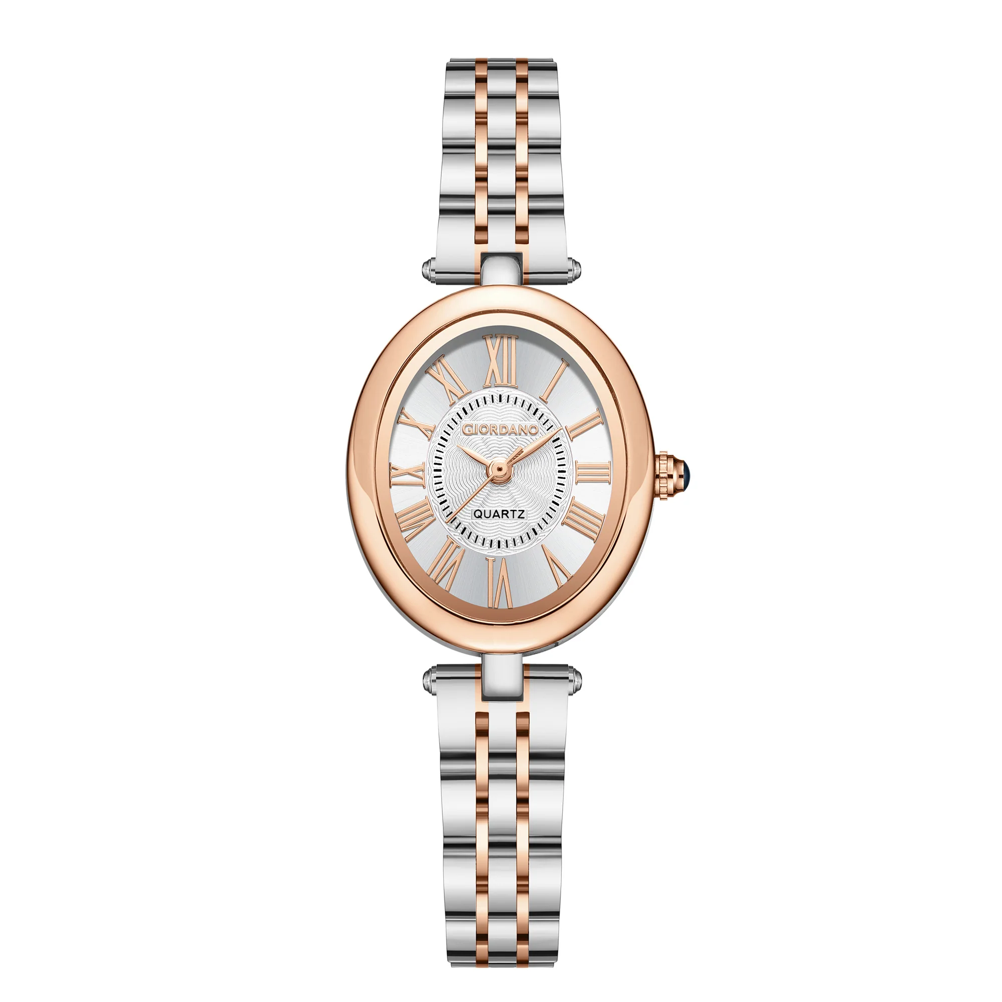 Giordano Analog Quartz Watch for Women with Texured Round White Dial, Roman Indices, Blue Crown, Silver and Rose Gold Stainless Steel Strap - GZ-60156-22 - Image 5