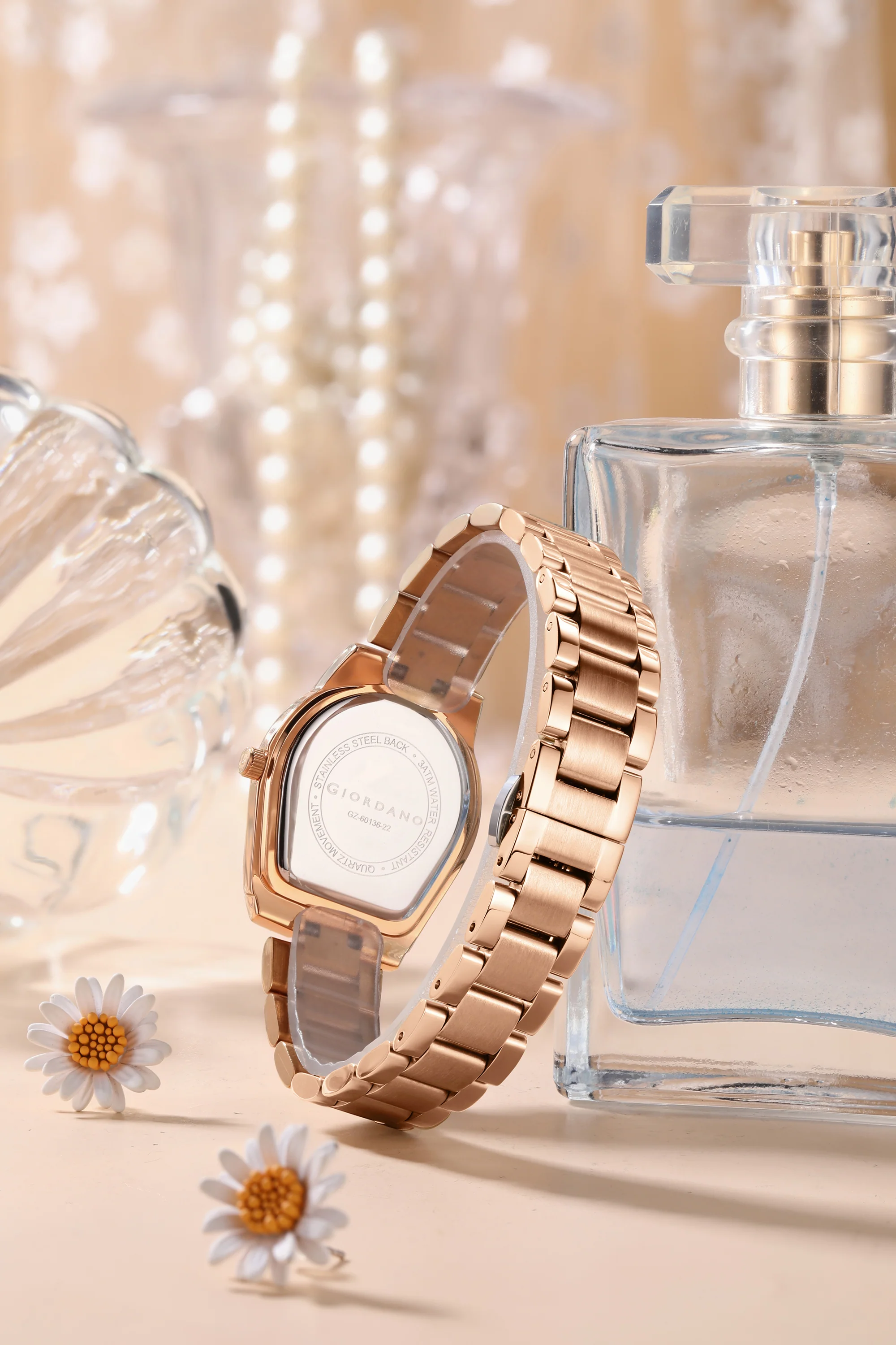 Giordano Analog Quartz Watch for Women with Tonneau-Shaped Mother-of-Pearl Dial, Roman Numeral Markers, Crystal Detail and Stainless Steel Strap GZ-60136-22 - Image 4