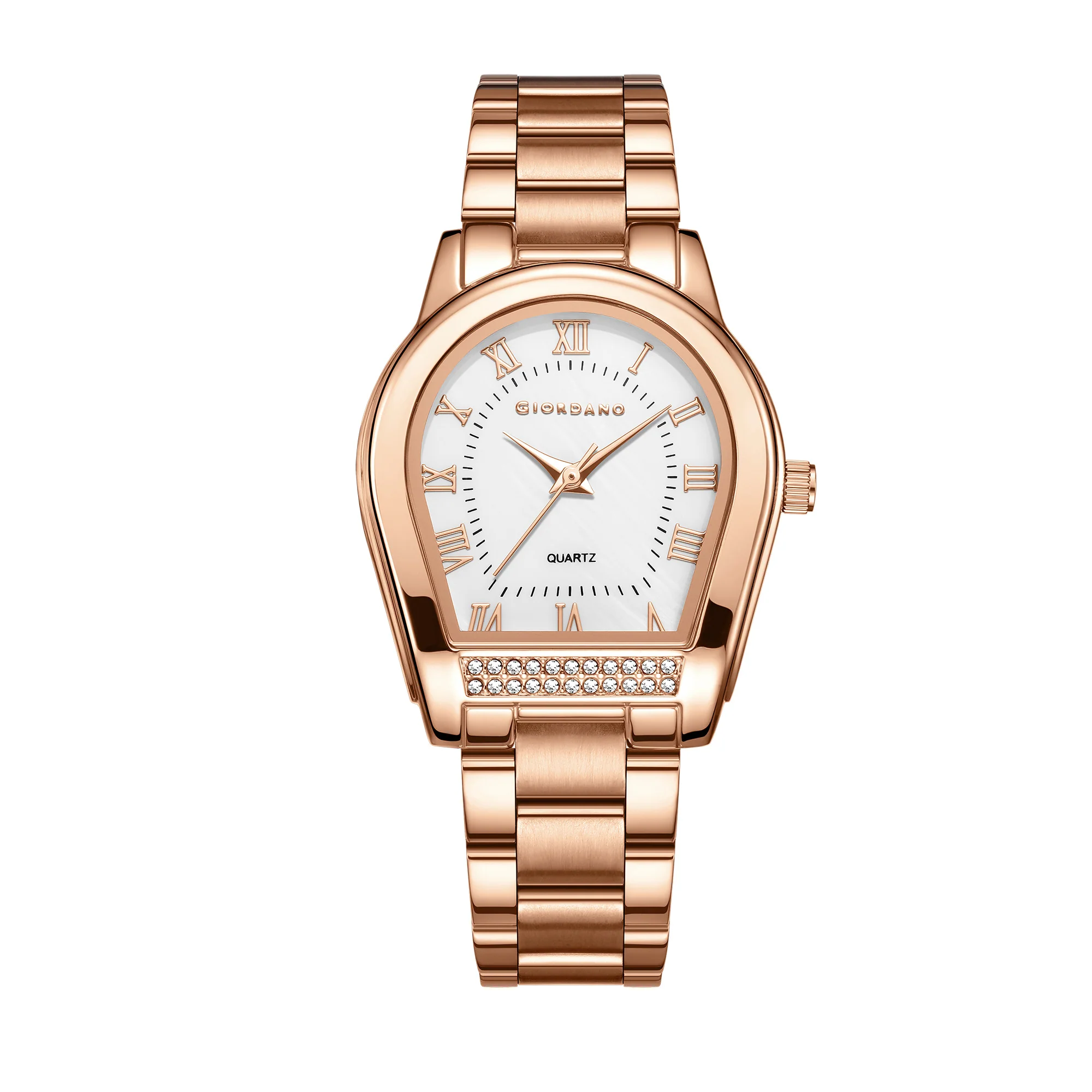 Giordano Analog Quartz Watch for Women with Tonneau-Shaped Mother-of-Pearl Dial, Roman Numeral Markers, Crystal Detail and Stainless Steel Strap GZ-60136-22 - Image 5