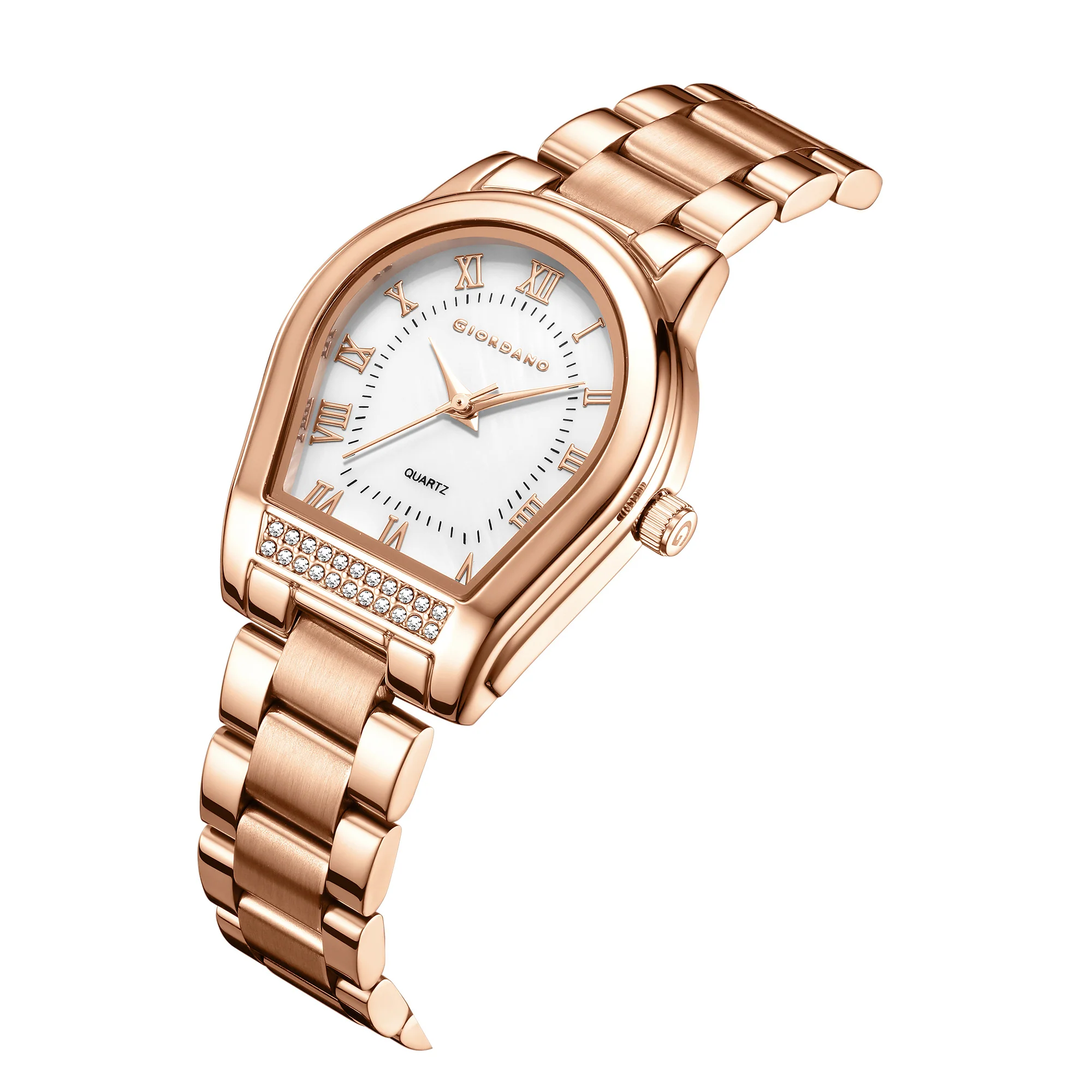 Giordano Analog Quartz Watch for Women with Tonneau-Shaped Mother-of-Pearl Dial, Roman Numeral Markers, Crystal Detail and Stainless Steel Strap GZ-60136-22 - Image 6