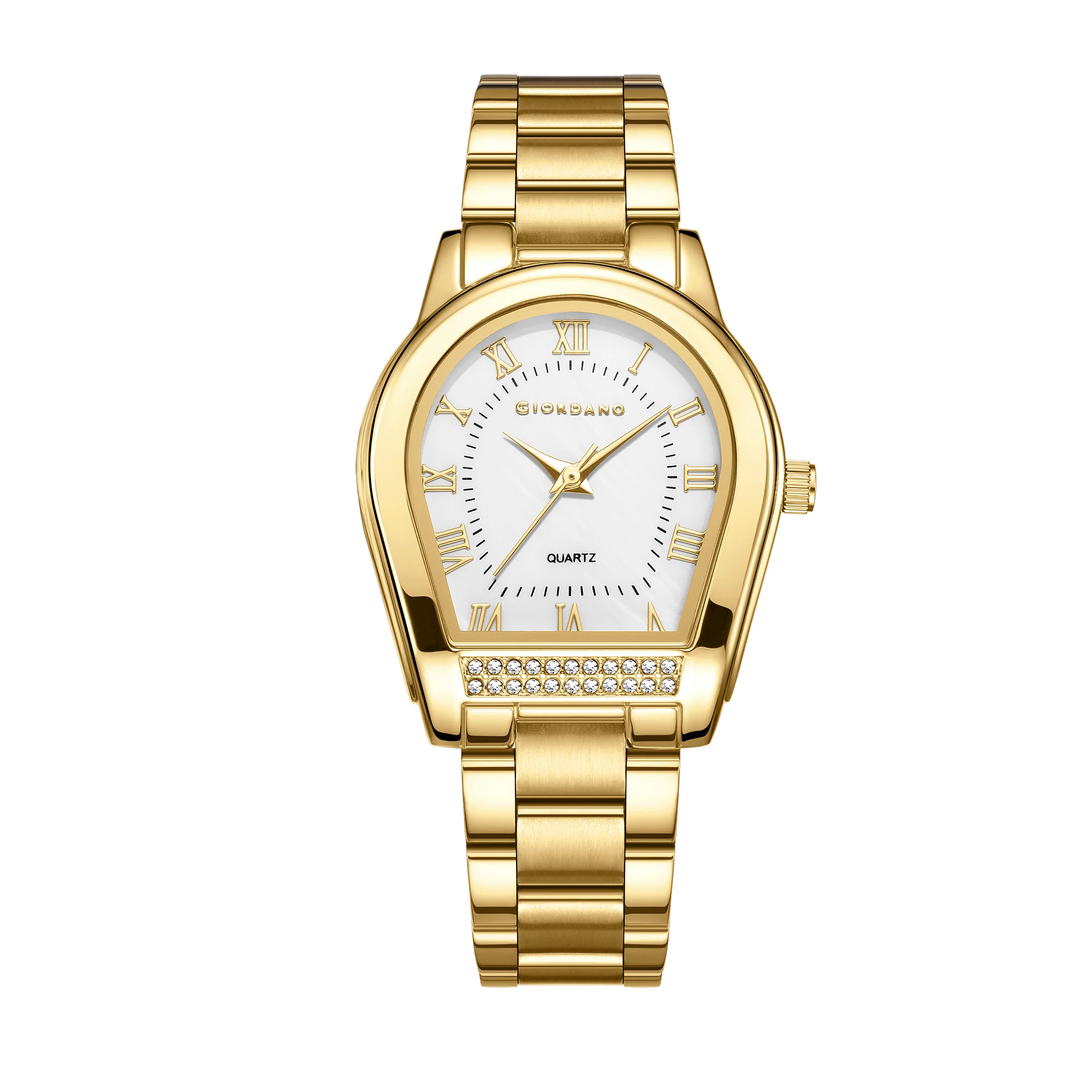 Giordano Analog Quartz Watch for Women with Tonneau-Shaped Mother-of-Pearl Dial, Roman Numeral Markers, Crystal Detail and Stainless Steel Strap GZ-60136-33 - Image 5