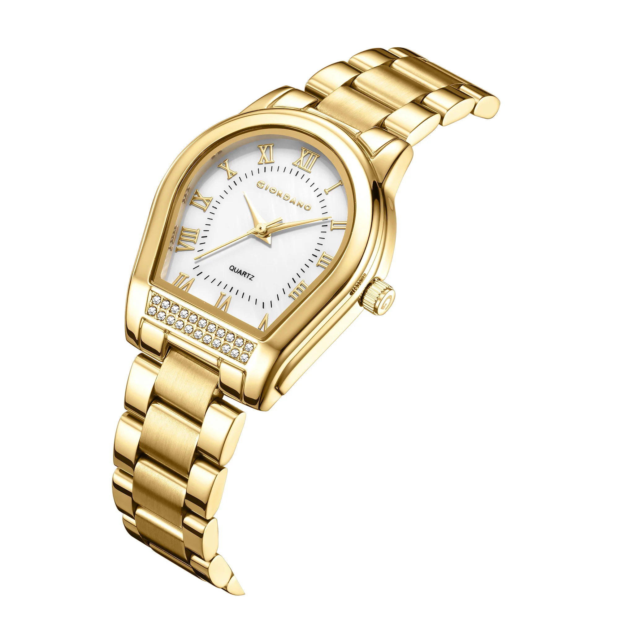 Giordano Analog Quartz Watch for Women with Tonneau-Shaped Mother-of-Pearl Dial, Roman Numeral Markers, Crystal Detail and Stainless Steel Strap GZ-60136-33 - Image 6