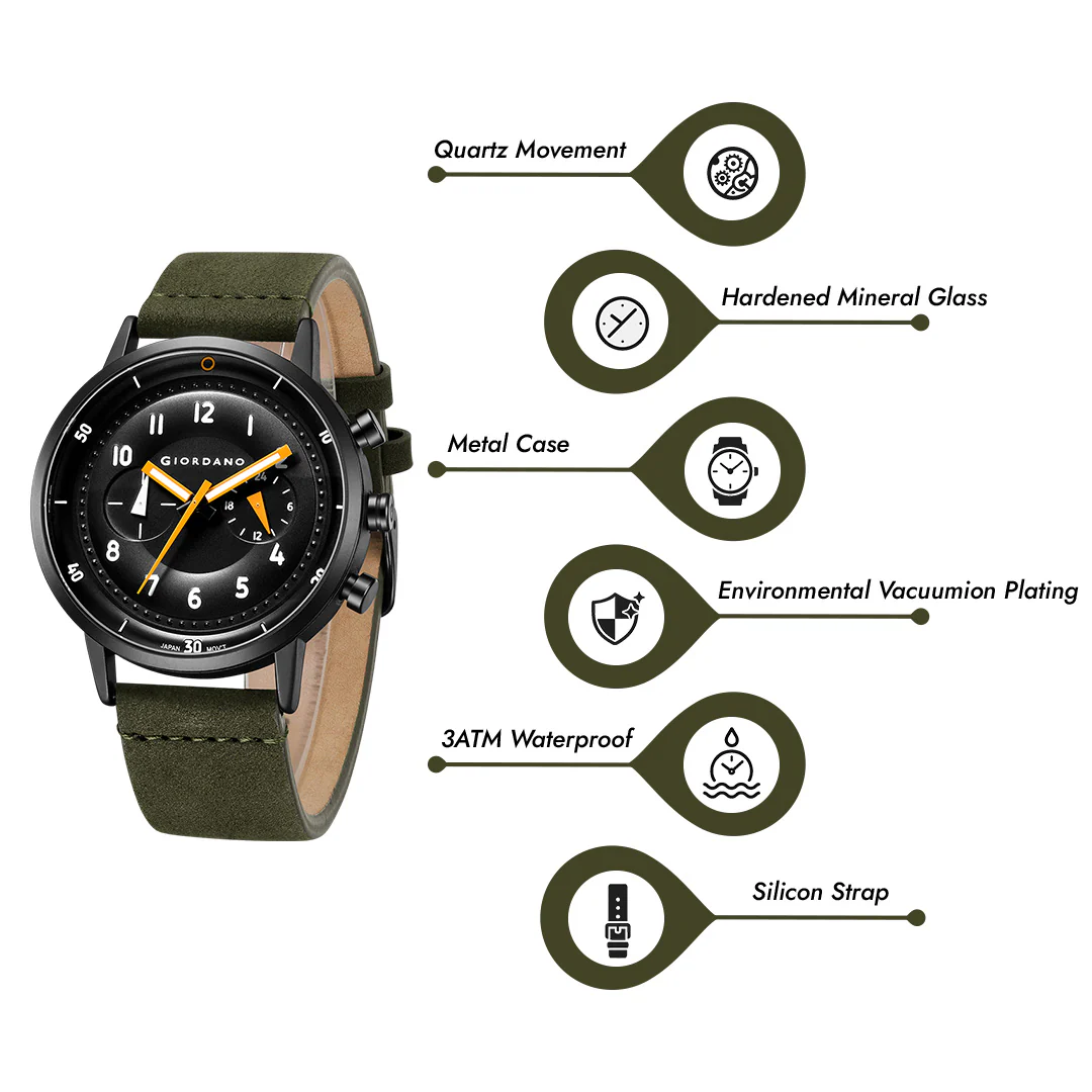 Giordano Analog Sporty Multi-Functional Watch for Men with Round Shape dial and Leather Strap | GZ-50088-01 - Image 7