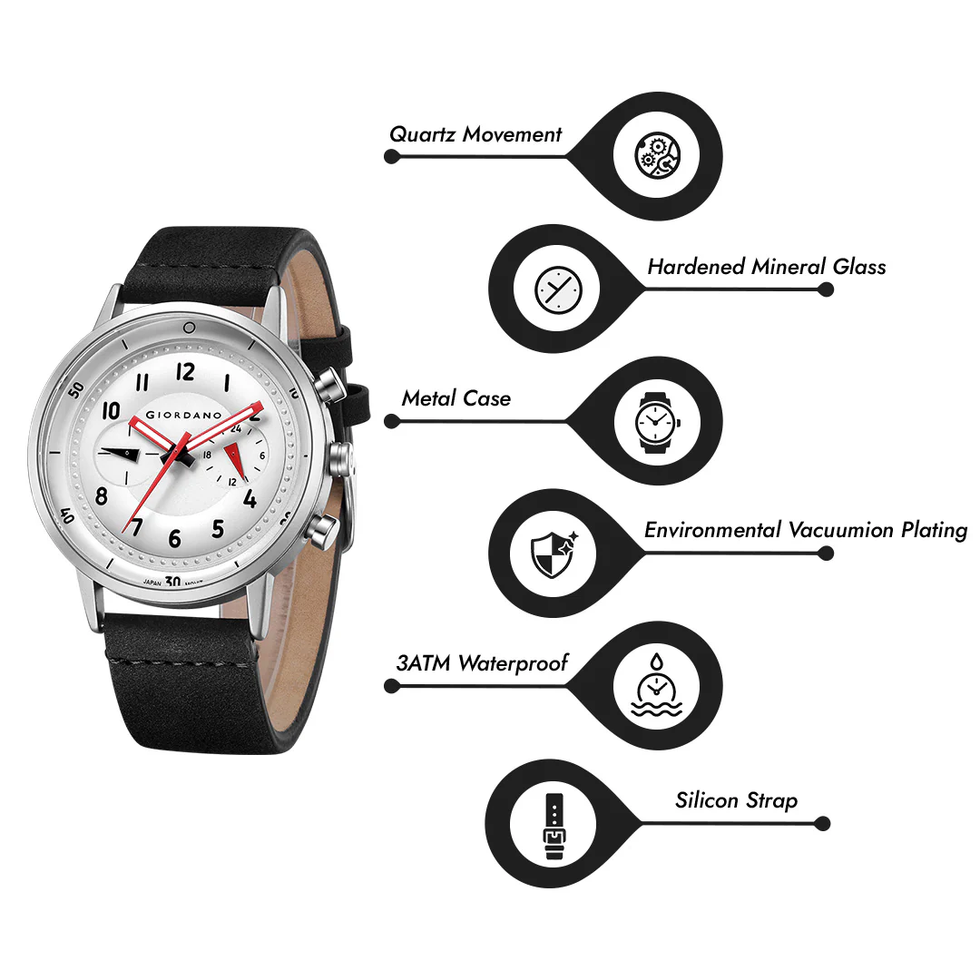 Giordano Analog Sporty Multi-Functional Watch for Men with Round Shape dial and Leather Strap | GZ-50088-02 - Image 5