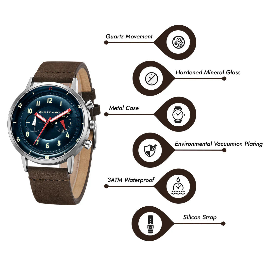 Giordano Analog Sporty Multi-Functional Watch for Men with Round Shape dial and Leather Strap | GZ-50088-03 - Image 8