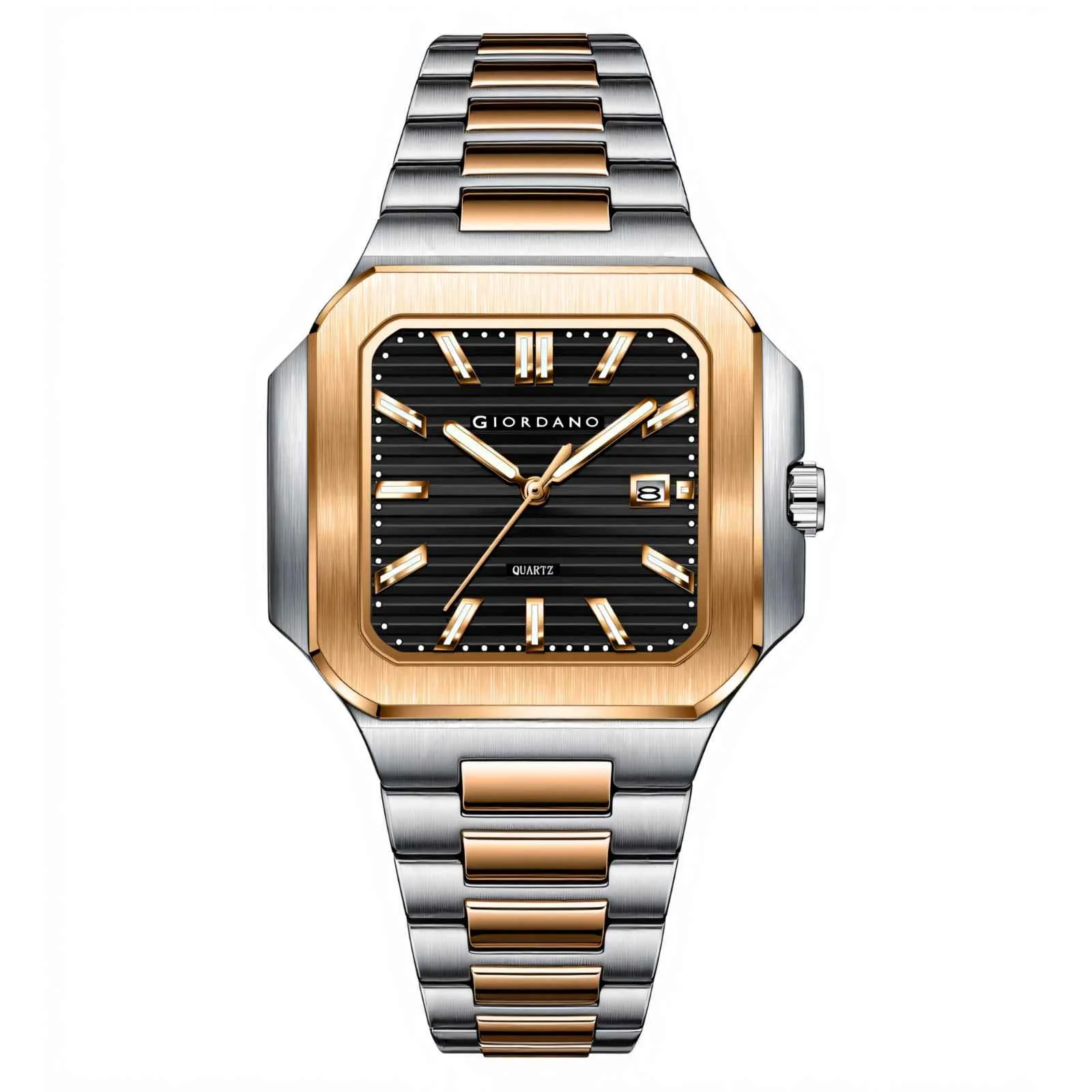 GIORDANO Analog Square Watch for Men – Textured Dial, Two-Tone Stainless Steel Strap, Quartz Movement and Date Display - GZ-50174-11 - Image 6