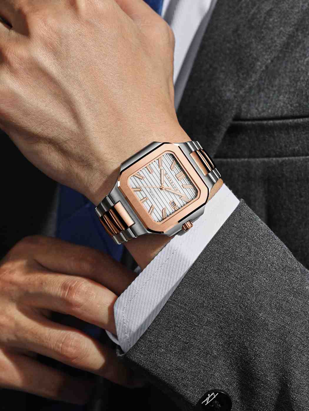 GIORDANO Analog Square Watch for Men – Textured Dial, Two-Tone Stainless Steel Strap, Quartz Movement and Date Display - GZ-50174-22 - Image 2