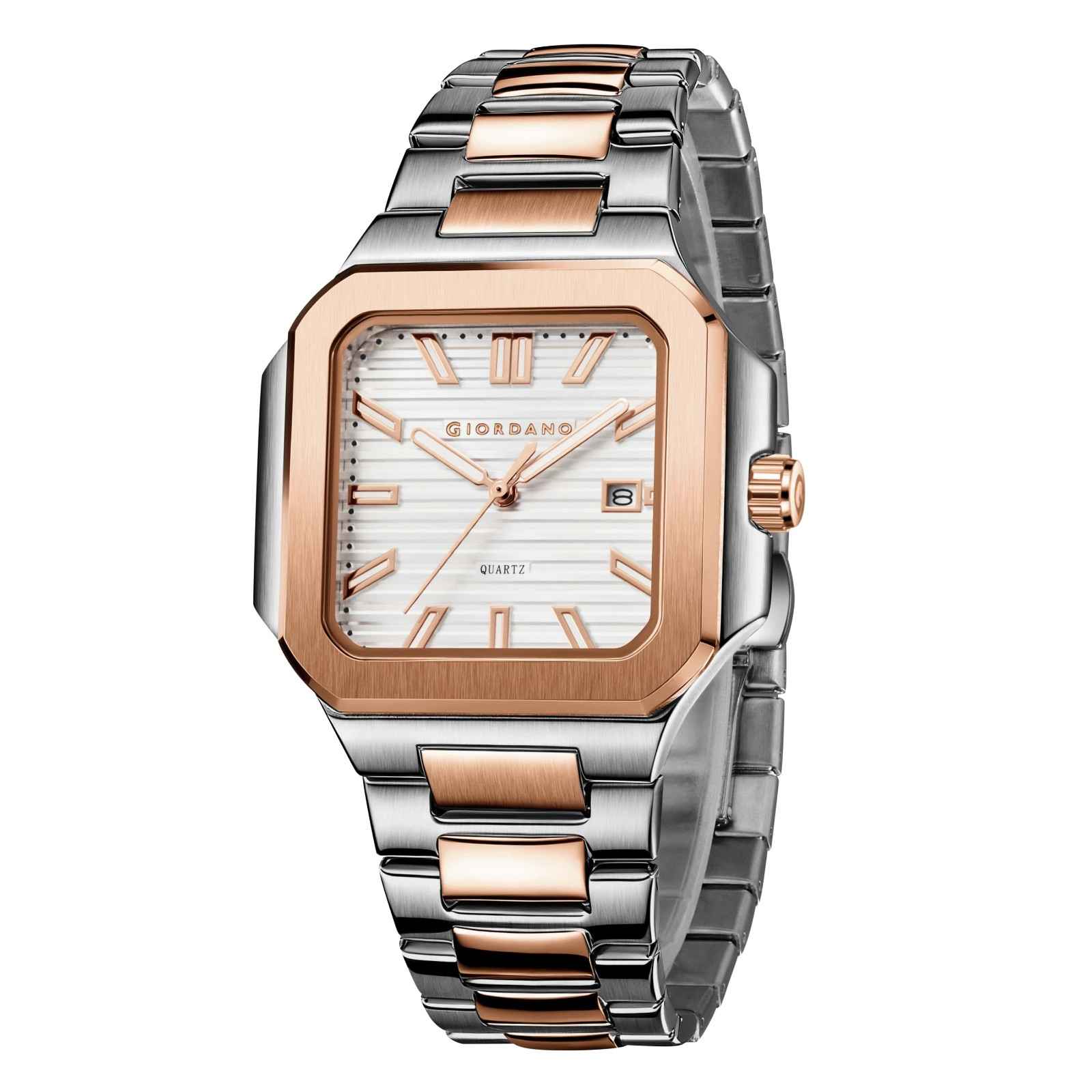GIORDANO Analog Square Watch for Men – Textured Dial, Two-Tone Stainless Steel Strap, Quartz Movement and Date Display - GZ-50174-22 - Image 5