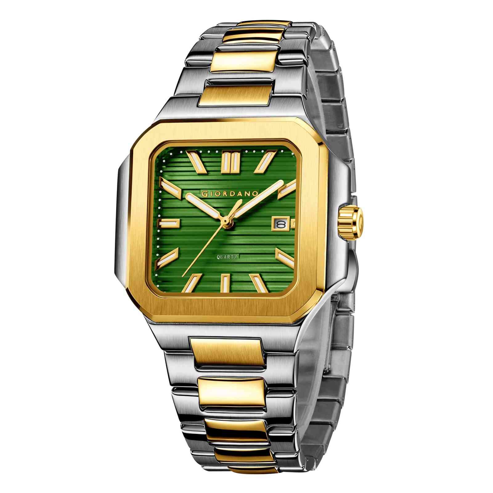 GIORDANO Analog Square Watch for Men – Textured Dial, Two-Tone Stainless Steel Strap, Quartz Movement and Date Display - GZ-50174-33 - Image 5