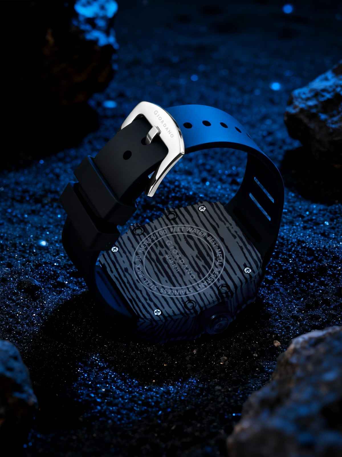 GIORDANO Analog Square Watch for Men with Skeleton Design, Rugged Textured Case, Luminous Hands, and Silicone Strap - GZ-50180-11 - Image 5