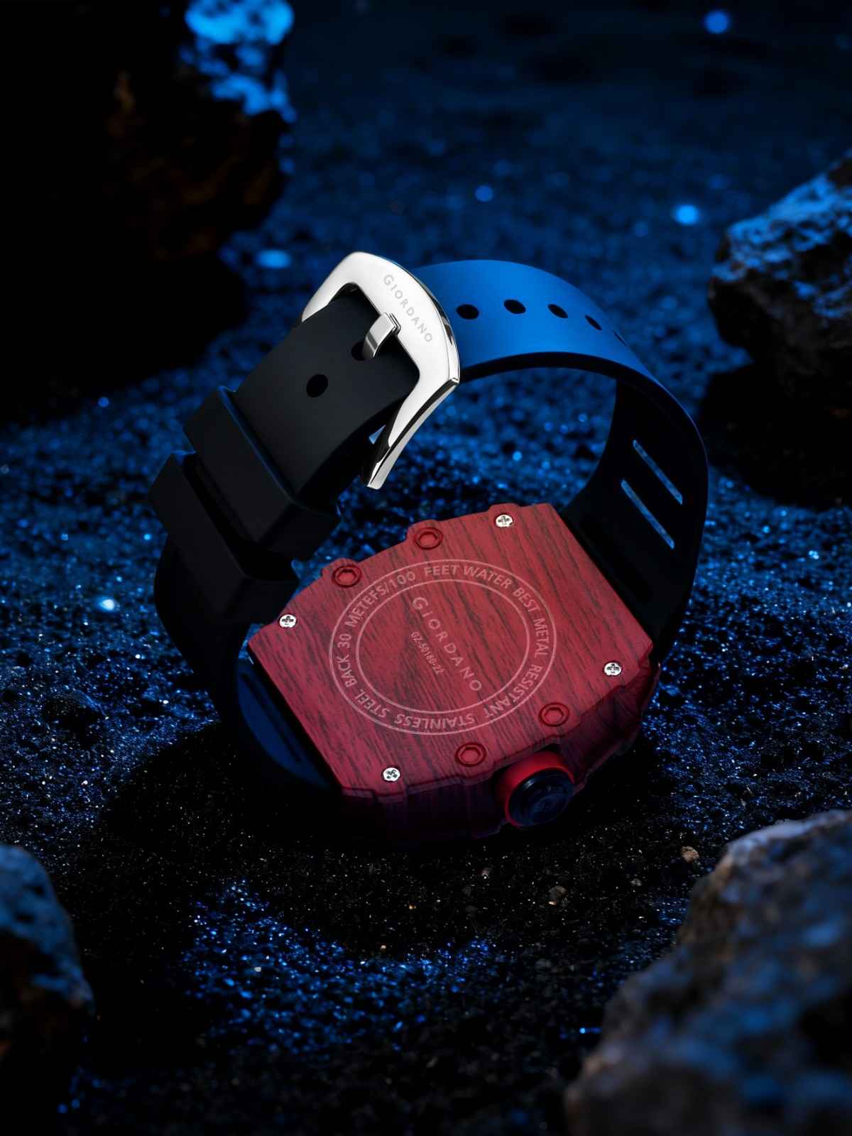GIORDANO Analog Square Watch for Men with Skeleton Design, Rugged Textured Case, Luminous Hands, and Silicone Strap - GZ-50180-22 - Image 5