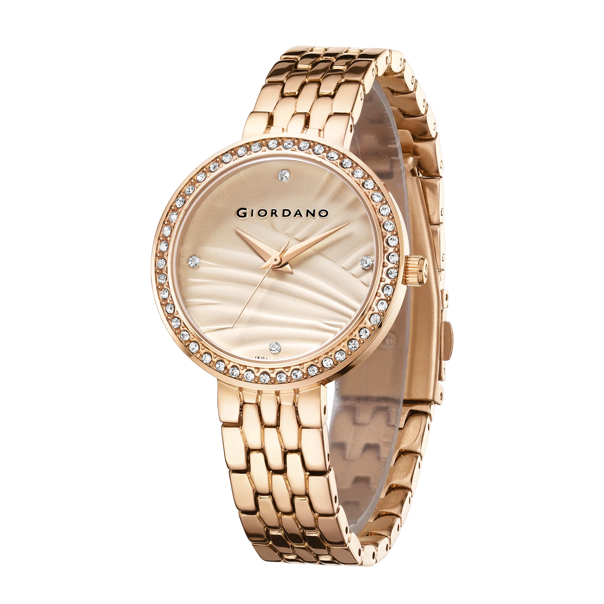 Giordano Analog Stylish Watch for Women with Crystal Bezel & Textured Dial and Stainless Steel Strap - GZ-60079-33 - Image 4