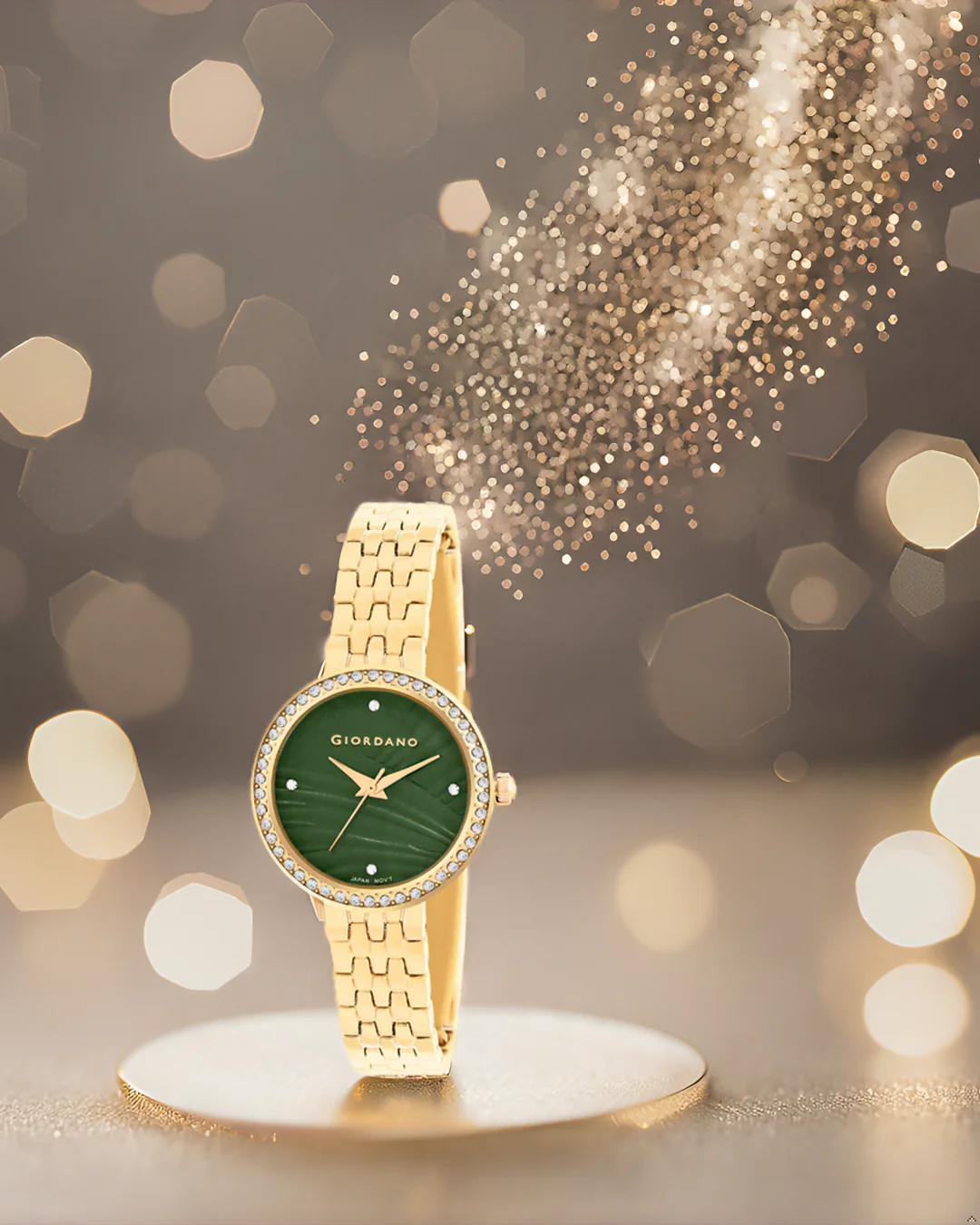 Giordano Analog Stylish Watch for Women with Crystal Bezel & Textured Dial and Stainless Steel Strap - GZ-60079-45 - Image 2