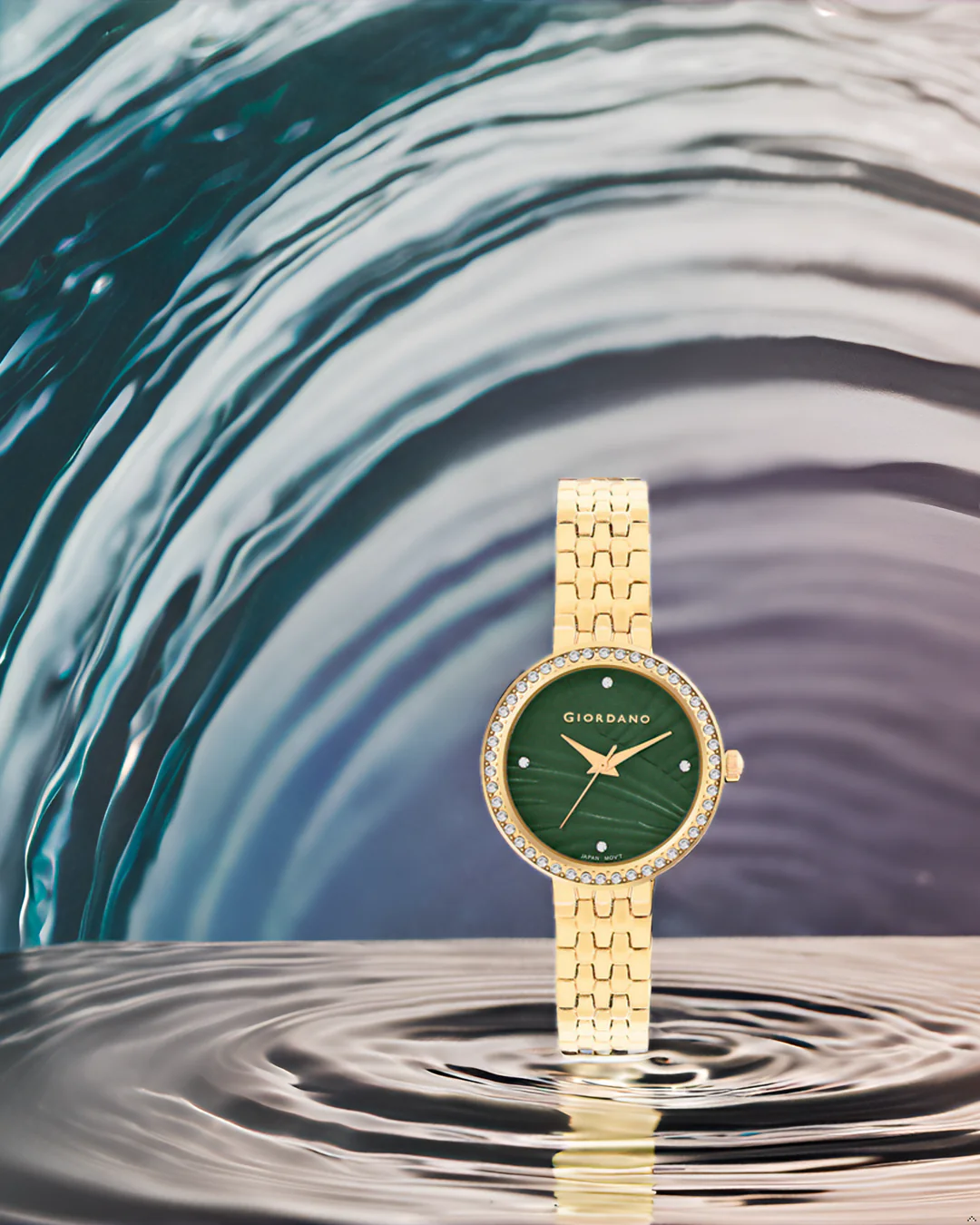 Giordano Analog Stylish Watch for Women with Crystal Bezel & Textured Dial and Stainless Steel Strap - GZ-60079-45 - Image 3