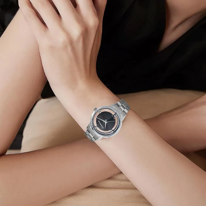 Giordano Analog Stylish Watch for Women with See-Through Dial with Crystal Accents and Stainless Steel Strap | GZ-60078-11 - Image 2