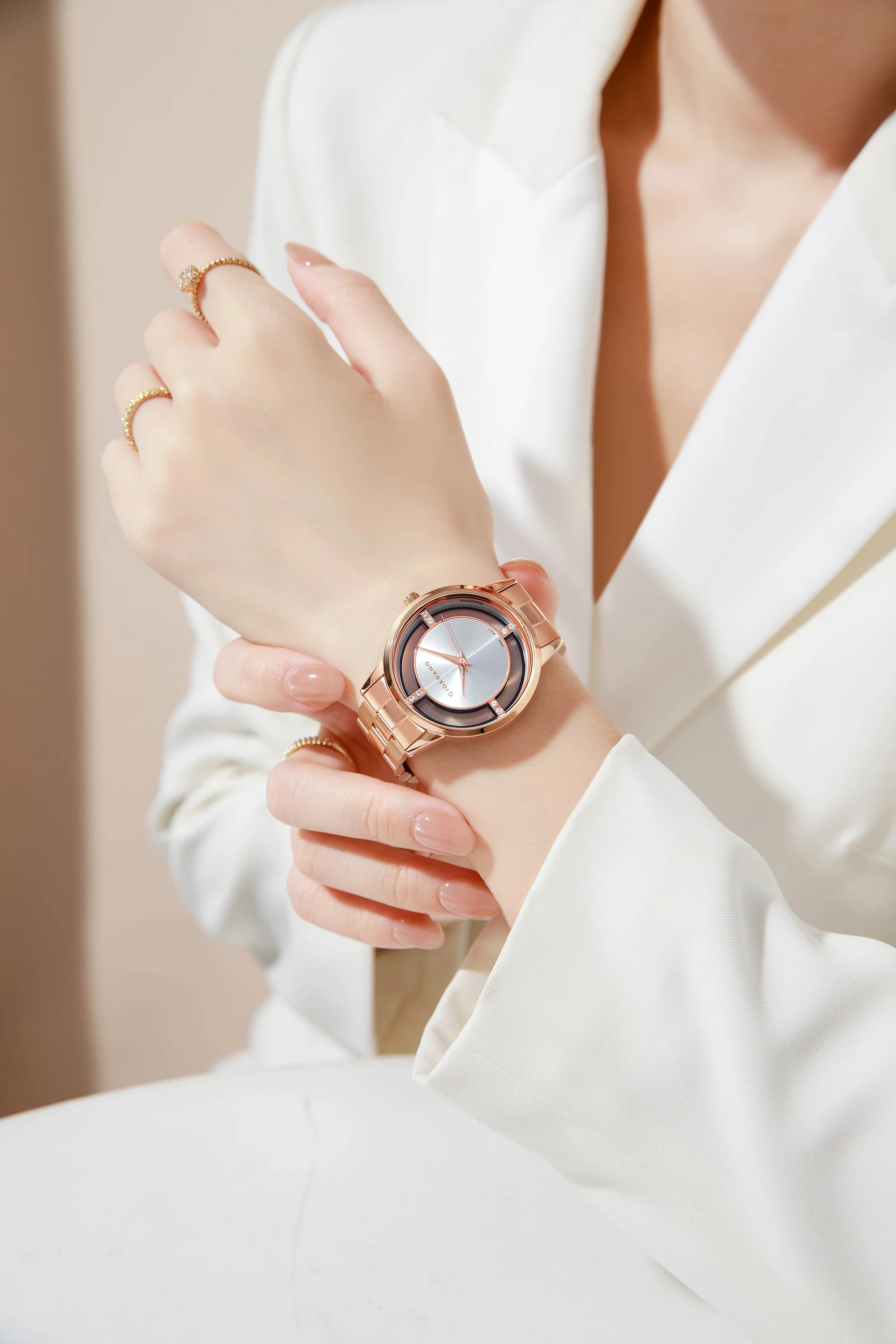 Giordano Analog Stylish Watch for Women with See-Through Dial with Crystal Accents and Stainless Steel Strap | GZ-60078-22 - Image 2