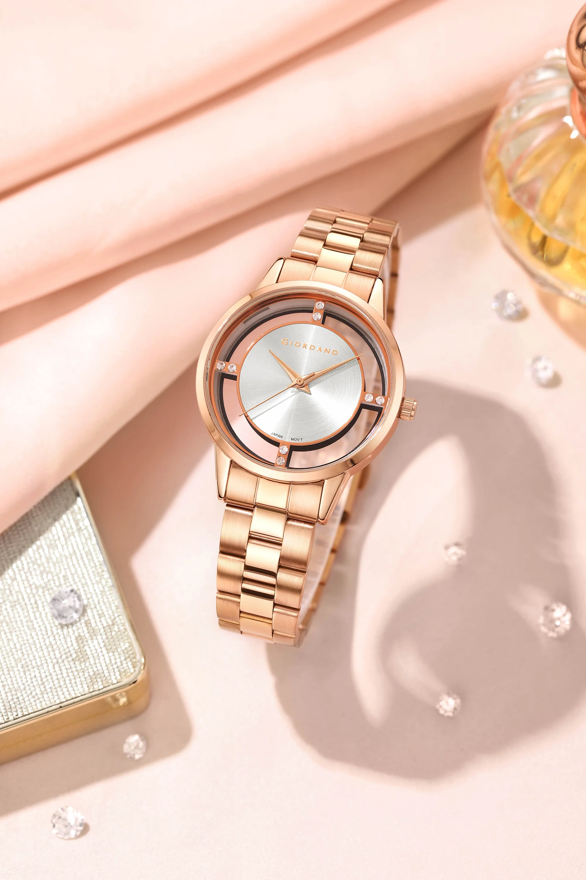 Giordano Analog Stylish Watch for Women with See-Through Dial with Crystal Accents and Stainless Steel Strap | GZ-60078-22 - Image 3
