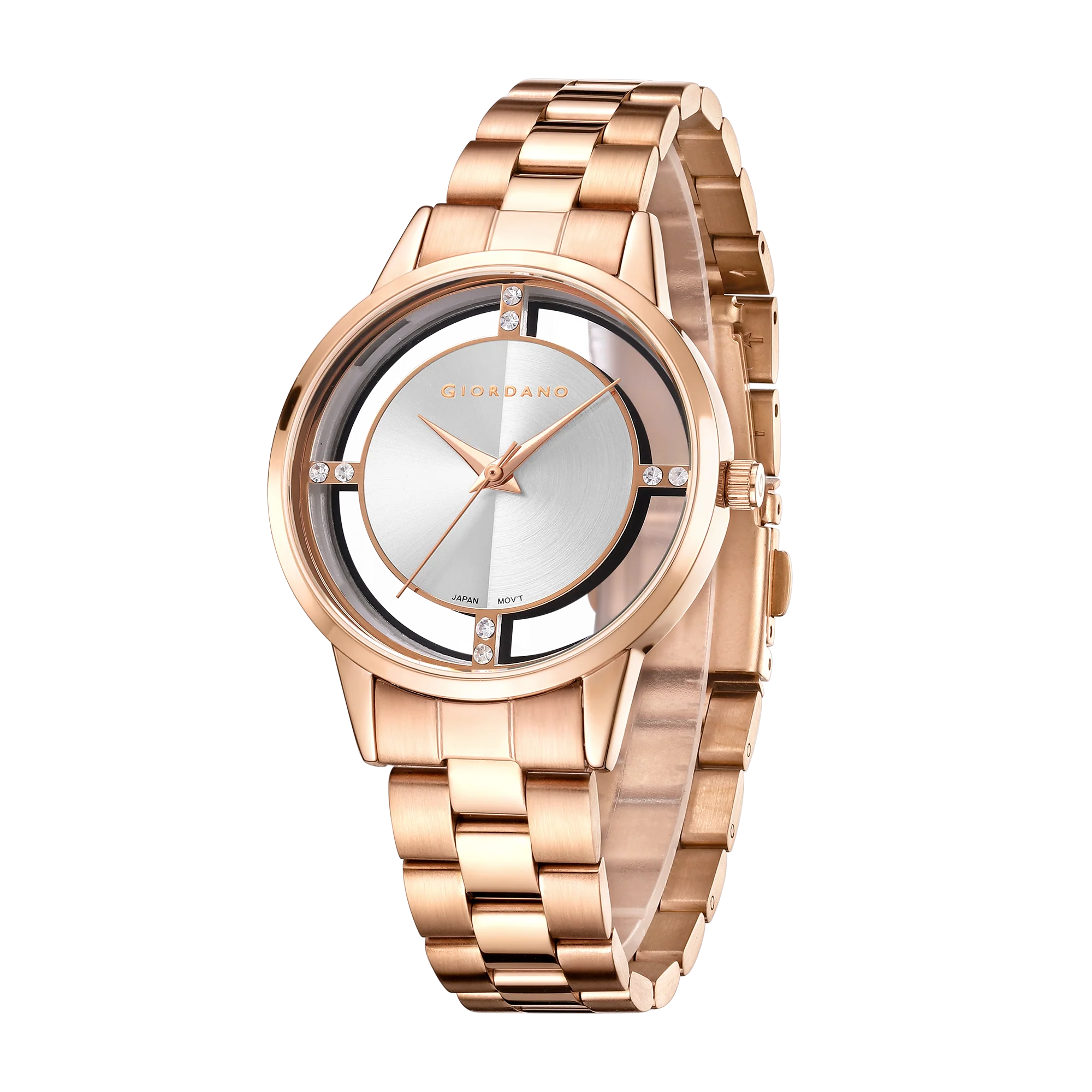 Giordano Analog Stylish Watch for Women with See-Through Dial with Crystal Accents and Stainless Steel Strap | GZ-60078-22 - Image 4