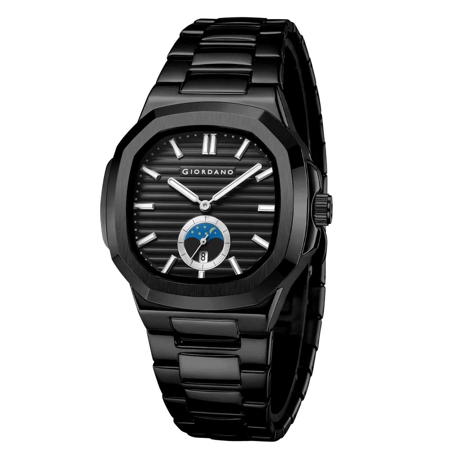GIORDANO Analog Watch for Men – Classic Moon Phase Design with Textured Dial, Durable Stainless Steel Strap, and Date Display - GZ-50179-11 - Image 6