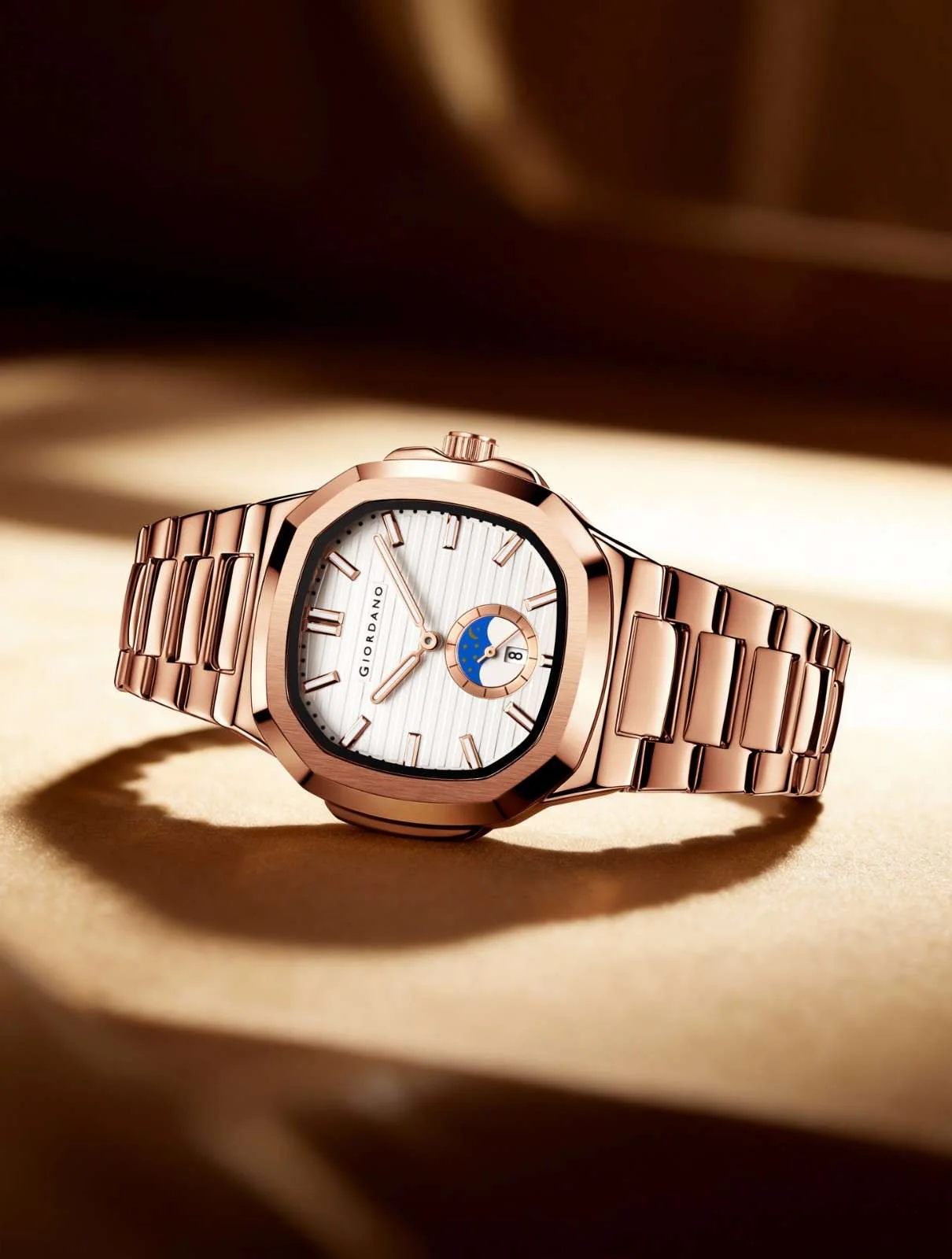 GIORDANO Analog Watch for Men – Classic Moon Phase Design with Textured Dial, Durable Stainless Steel Strap, and Date Display - GZ-50179-33 - Image 3