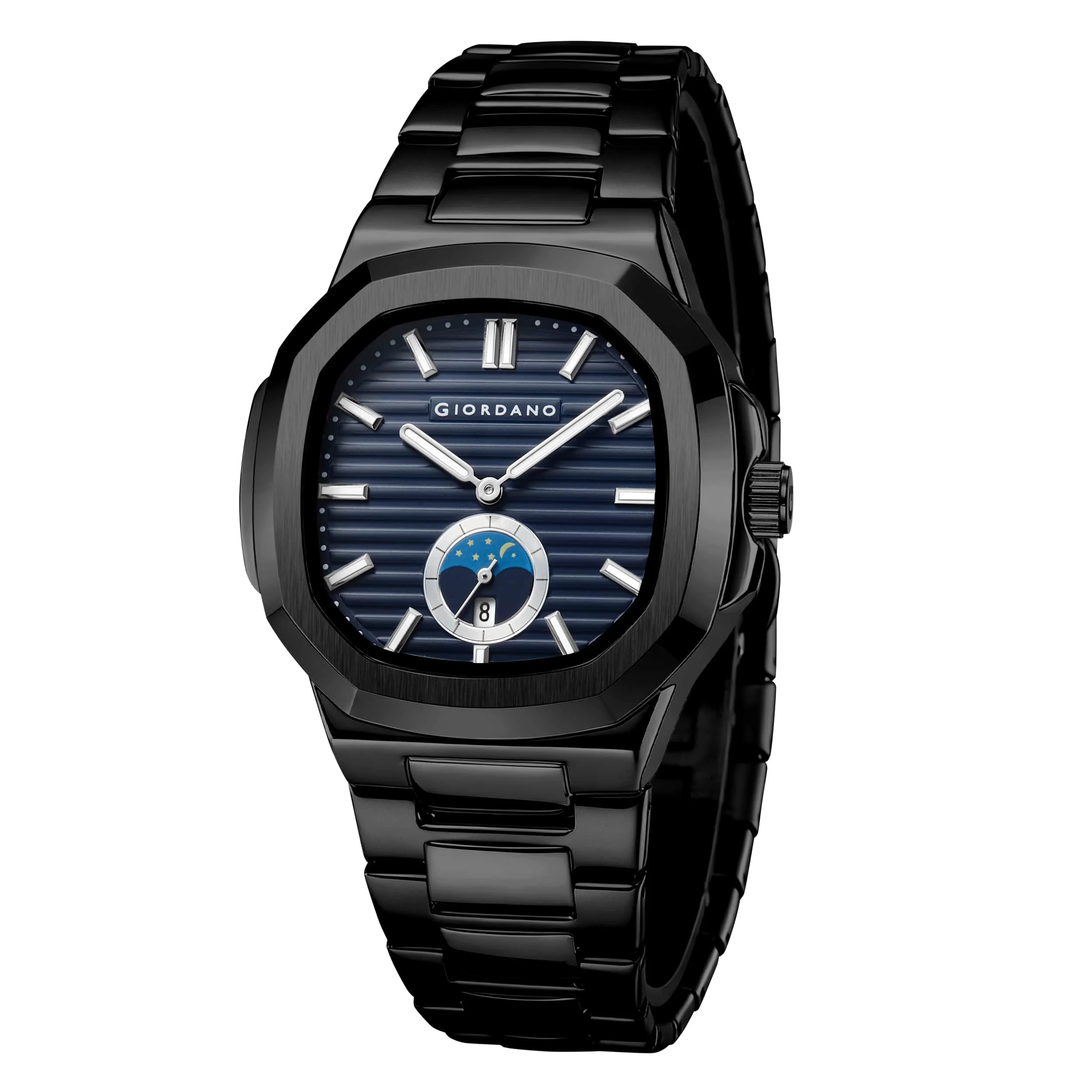 GIORDANO Analog Watch for Men – Classic Moon Phase Design with Textured Dial, Durable Stainless Steel Strap, and Date Display - GZ-50179-22 - Image 5