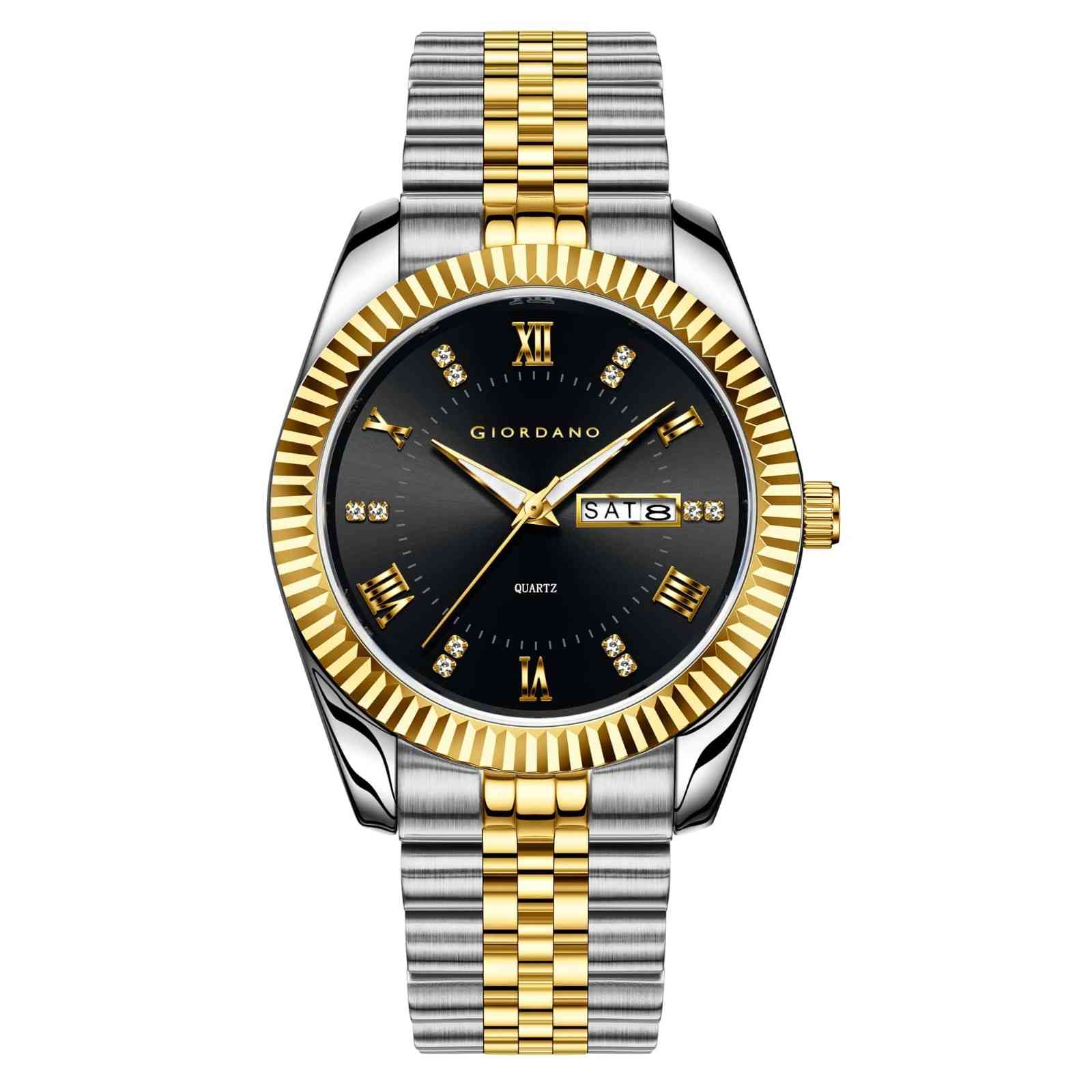 GIORDANO Analog Watch for Men – Luxury Two-Tone Stainless Steel Strap, Gold Accents, Crystal Hour Markers, Fluted Bezel, and Day-Date Display - GZ-50173-11 - Image 6