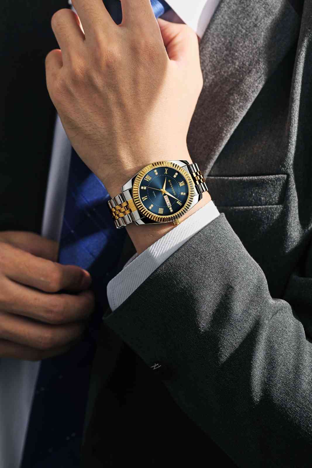 GIORDANO Analog Watch for Men – Luxury Two-Tone Stainless Steel Strap, Gold Accents, Crystal Hour Markers, Fluted Bezel, and Day-Date Display - GZ-50173-33 - Image 2