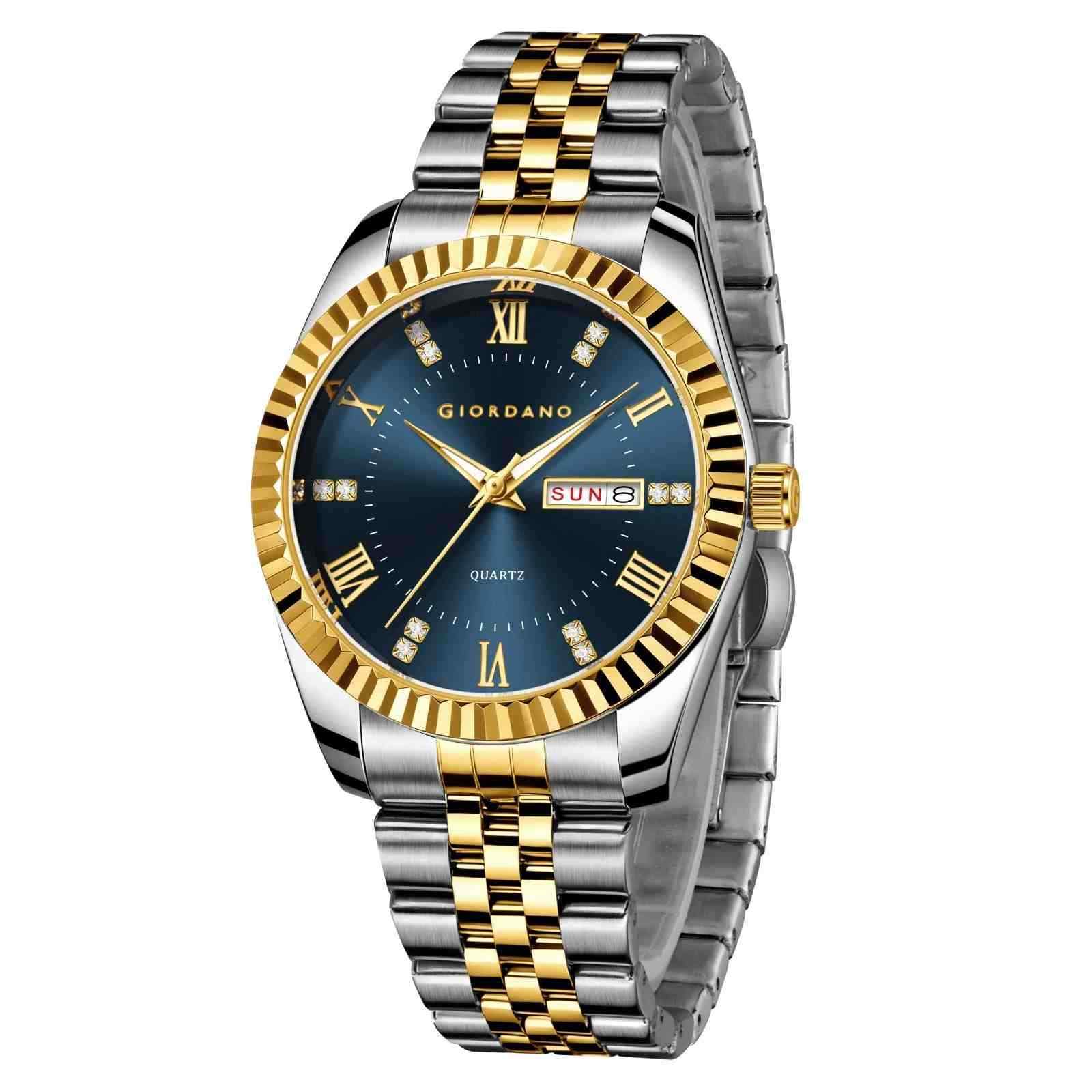 GIORDANO Analog Watch for Men – Luxury Two-Tone Stainless Steel Strap, Gold Accents, Crystal Hour Markers, Fluted Bezel, and Day-Date Display - GZ-50173-33 - Image 6