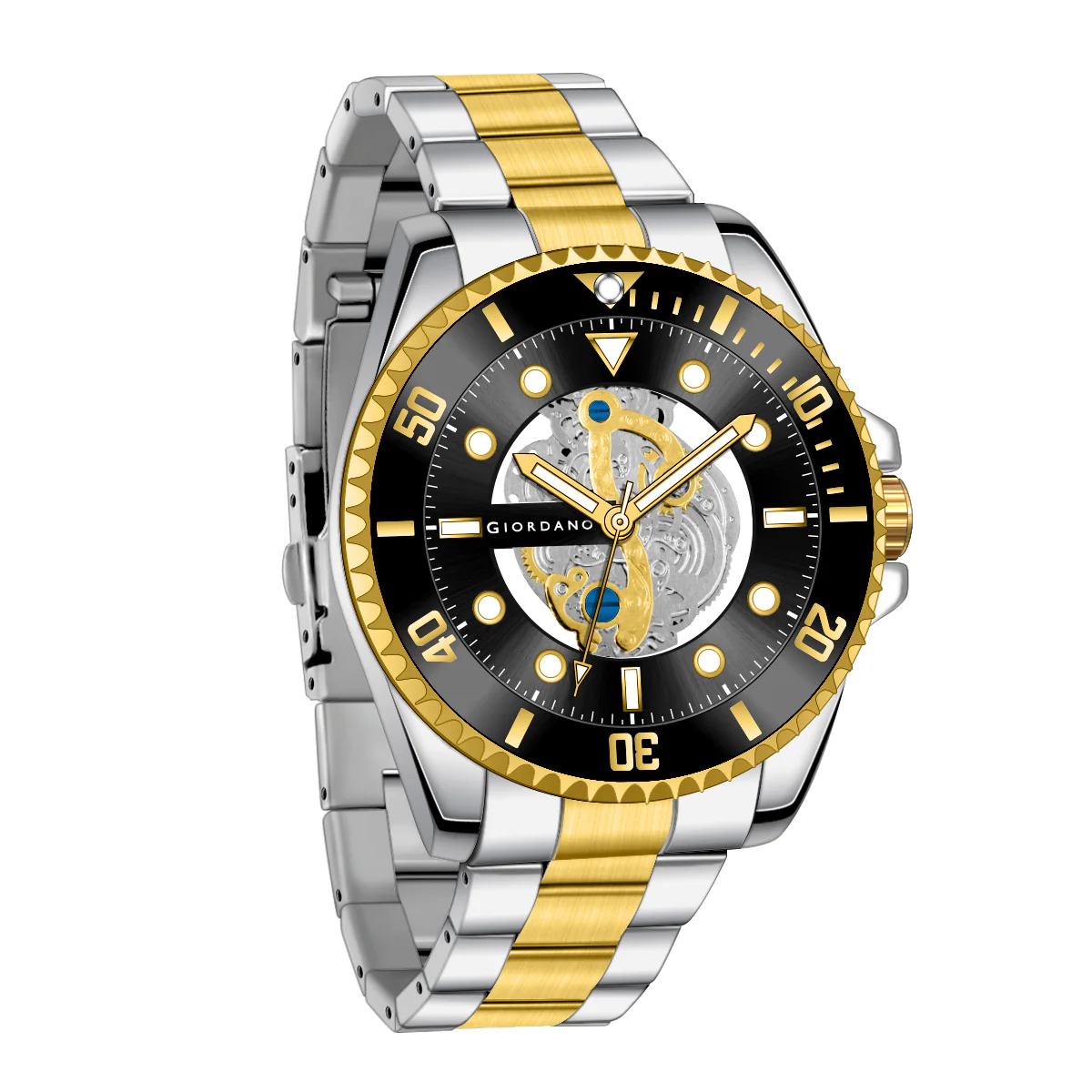 Giordano analog Watch for men– Skeleton Dial, Rotating  Bezel, Two-Tone Stainless Steel Strap-GZ-50135-11 - Image 10