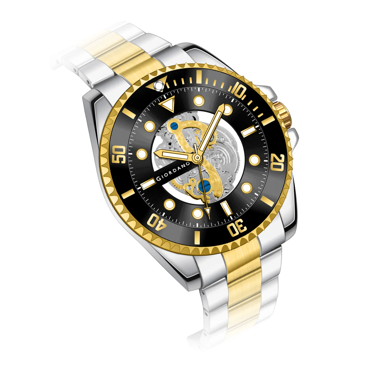 Giordano analog Watch for men– Skeleton Dial, Rotating  Bezel, Two-Tone Stainless Steel Strap-GZ-50135-11 - Image 11