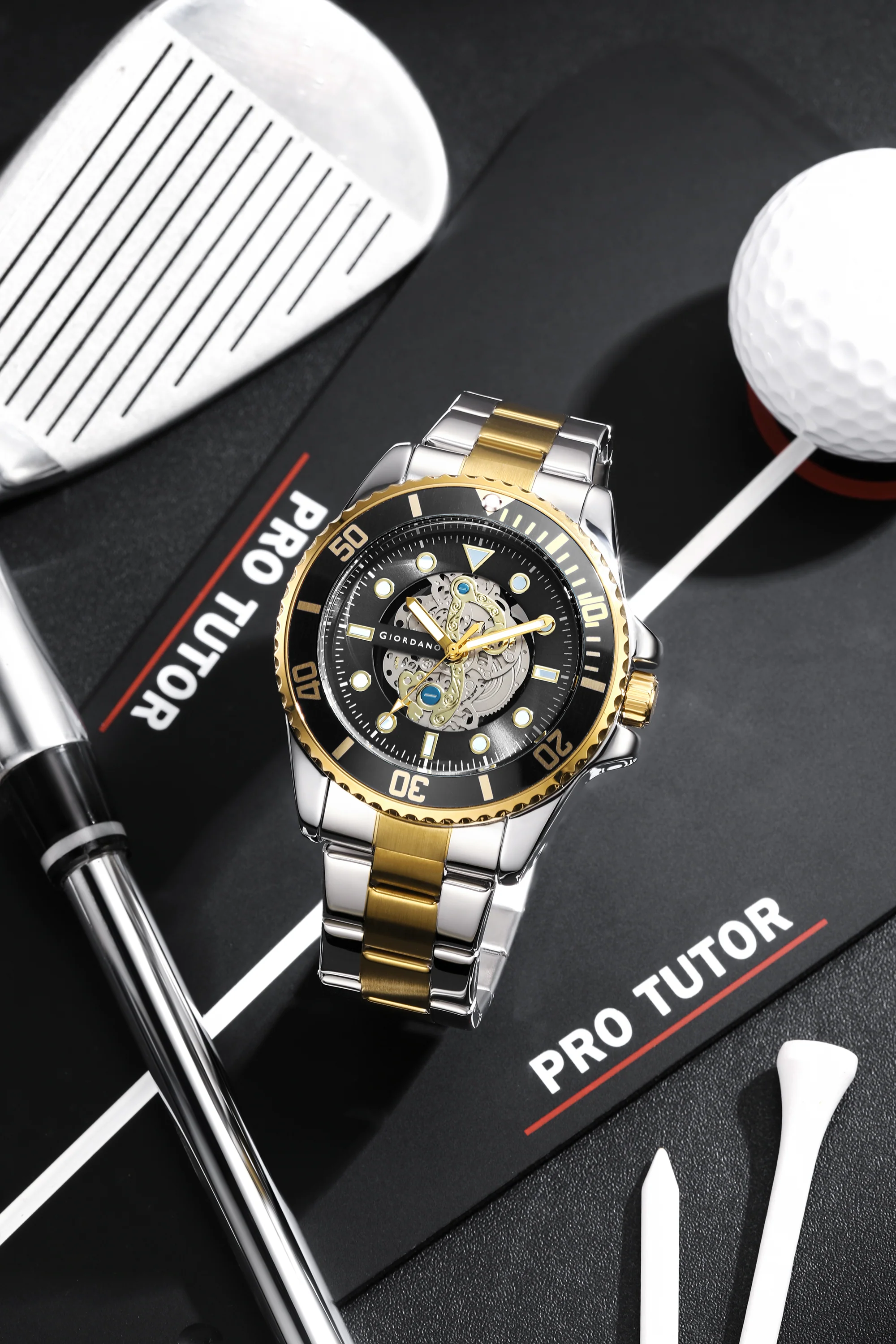 Giordano analog Watch for men– Skeleton Dial, Rotating  Bezel, Two-Tone Stainless Steel Strap-GZ-50135-11 - Image 3