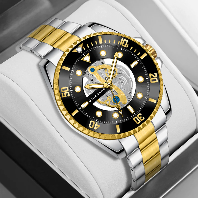 Giordano analog Watch for men– Skeleton Dial, Rotating  Bezel, Two-Tone Stainless Steel Strap-GZ-50135-11 - Image 5