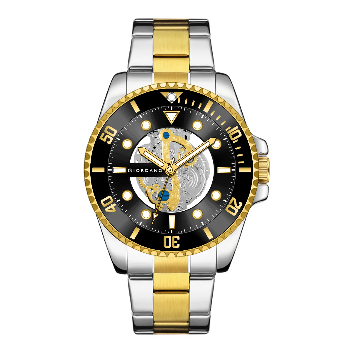 Giordano analog Watch for men– Skeleton Dial, Rotating  Bezel, Two-Tone Stainless Steel Strap-GZ-50135-11 - Image 9