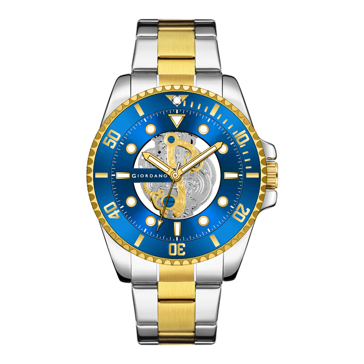 Giordano analog Watch for men– Skeleton Dial, Rotating  Bezel, Two-Tone Stainless Steel Strap-GZ-50135-22 - Image 12