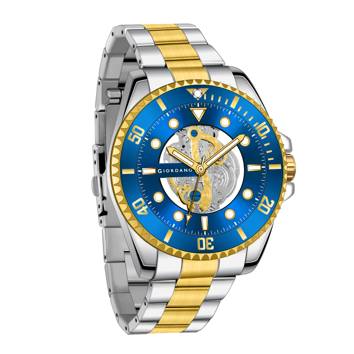 Giordano analog Watch for men– Skeleton Dial, Rotating  Bezel, Two-Tone Stainless Steel Strap-GZ-50135-22 - Image 13