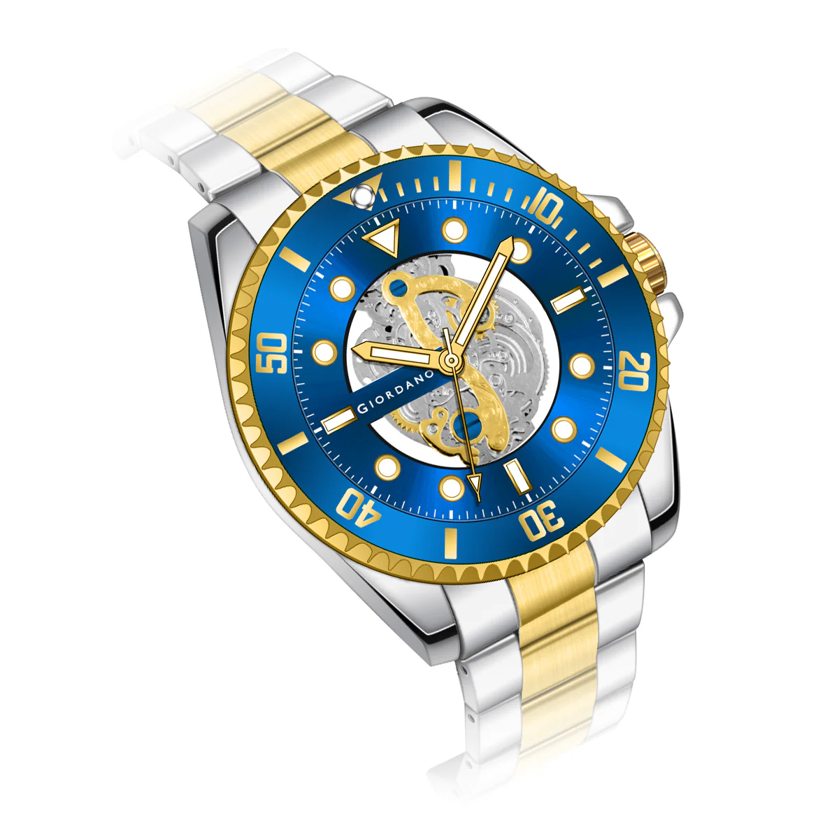 Giordano analog Watch for men– Skeleton Dial, Rotating  Bezel, Two-Tone Stainless Steel Strap-GZ-50135-22 - Image 14