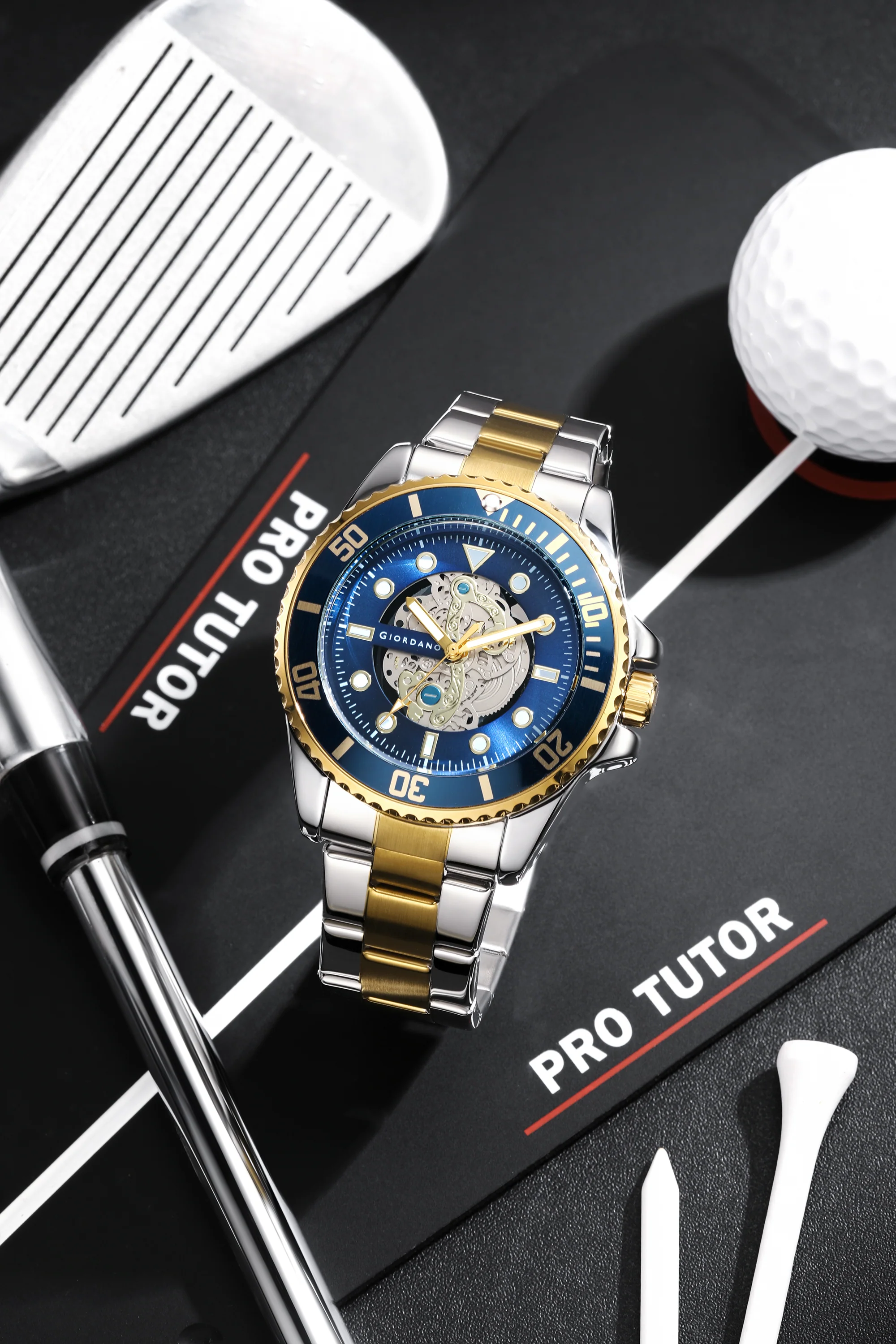 Giordano analog Watch for men– Skeleton Dial, Rotating  Bezel, Two-Tone Stainless Steel Strap-GZ-50135-22 - Image 4