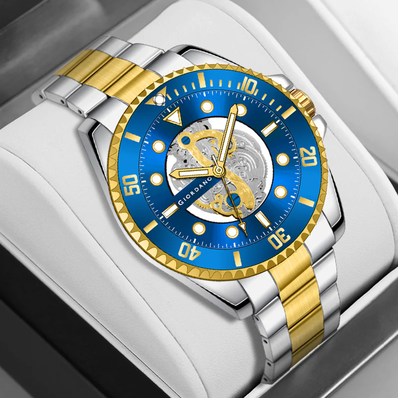 Giordano analog Watch for men– Skeleton Dial, Rotating  Bezel, Two-Tone Stainless Steel Strap-GZ-50135-22 - Image 6