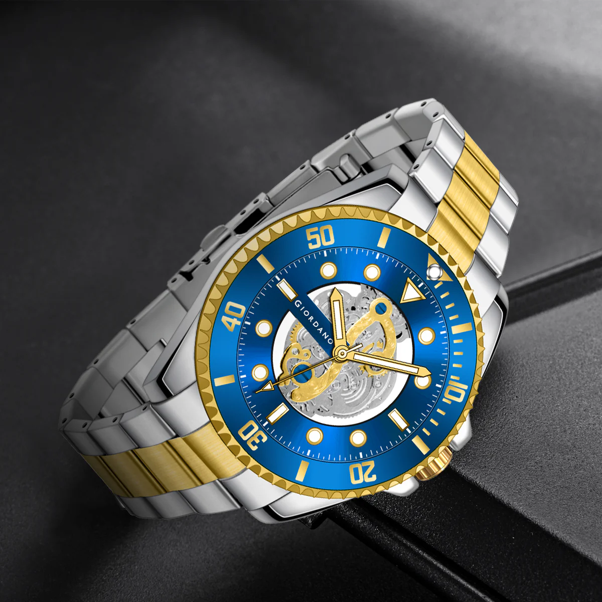 Giordano analog Watch for men– Skeleton Dial, Rotating  Bezel, Two-Tone Stainless Steel Strap-GZ-50135-22 - Image 7