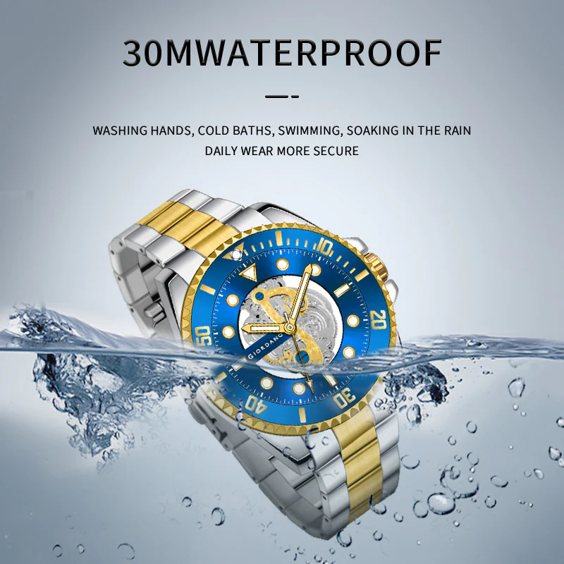 Giordano analog Watch for men– Skeleton Dial, Rotating  Bezel, Two-Tone Stainless Steel Strap-GZ-50135-22 - Image 9
